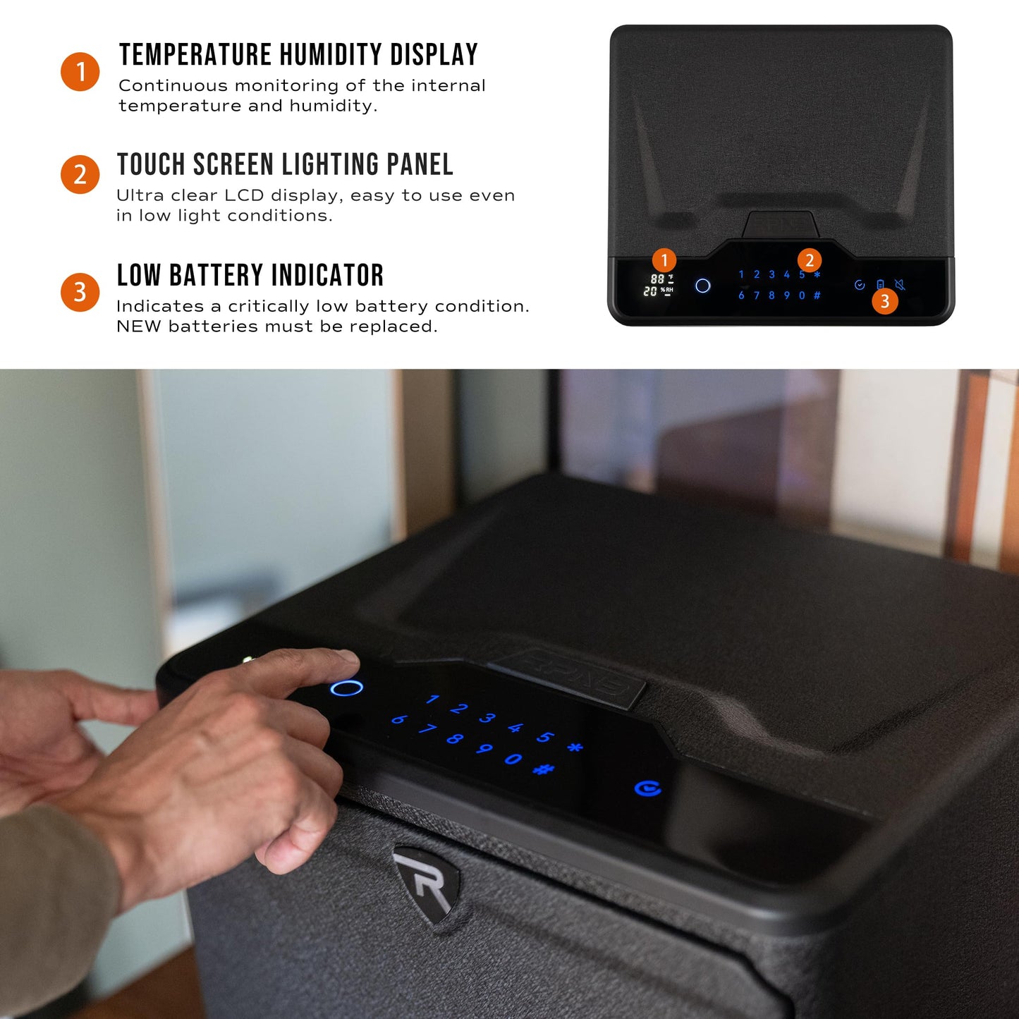 RPNB Smart Home Safe, Touchscreen Biometric Safe, High Capacity Dual-Layer Jewelry Safes with Biometric Fingerprint, Temperature Humidity Monitor, Pop Open Lid, Kube Knight Series