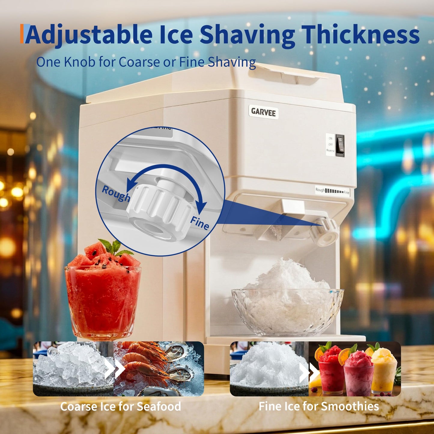 Commercial Shaved Crusher Ice Machine, 300LB/H Snow Cone Machine with 6L Storage Box, Ice Texture Control, 500W 500RPM Electric Snow Cone Maker for Home, Bars, Cafes, Parties, White