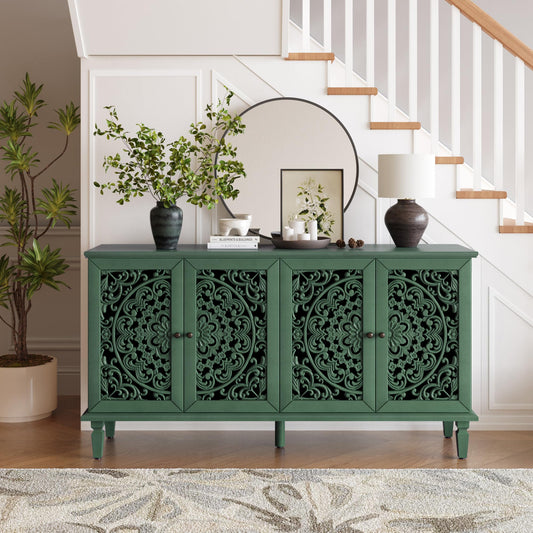 Noble House Home Furnishings Lumix Vintage Sideboard Buffet Cabinet with Storage, Wooden Living Room TV Stand for TV up to 65 inch, Entryway Storage Cabinet with Adjustable Shelves, Antique Green