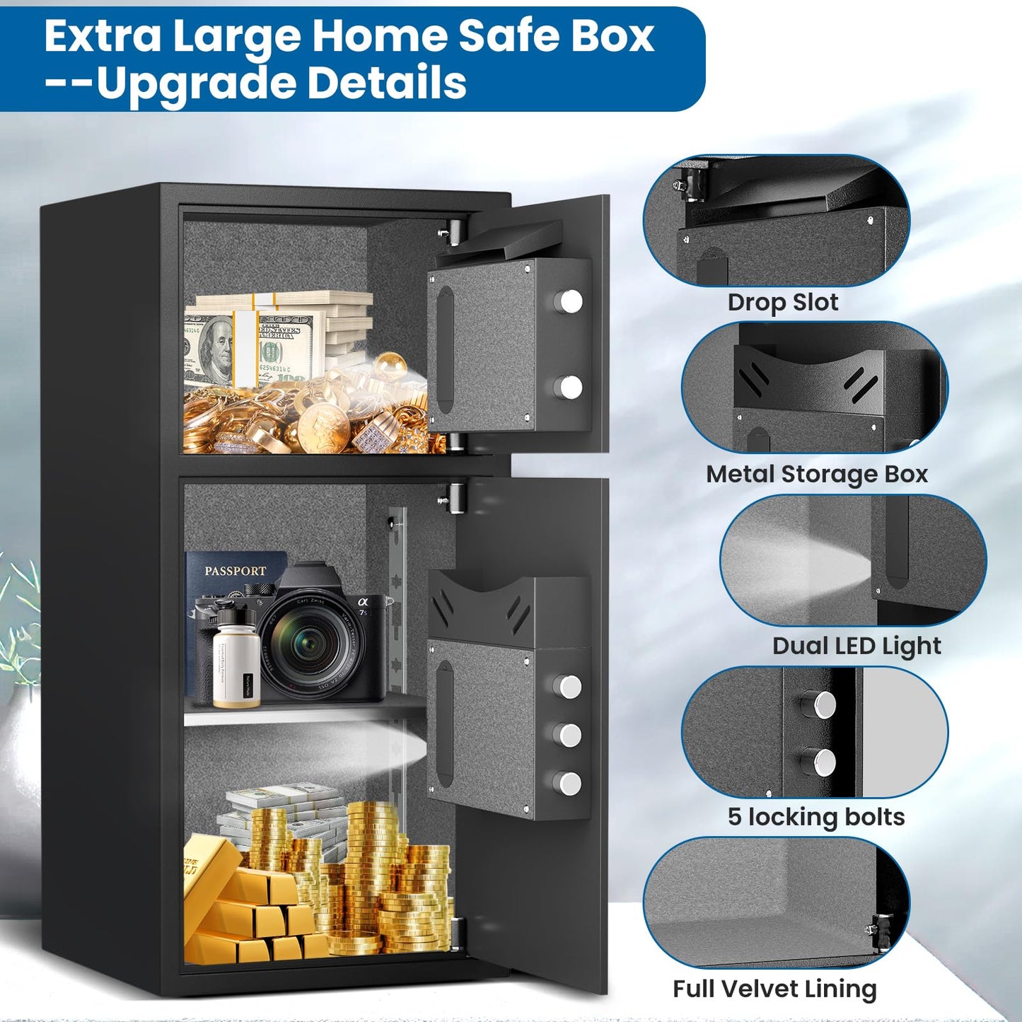 Kavey 6.0 Cu ft Safe, Large Double Door Safe Box with Deposit Slot