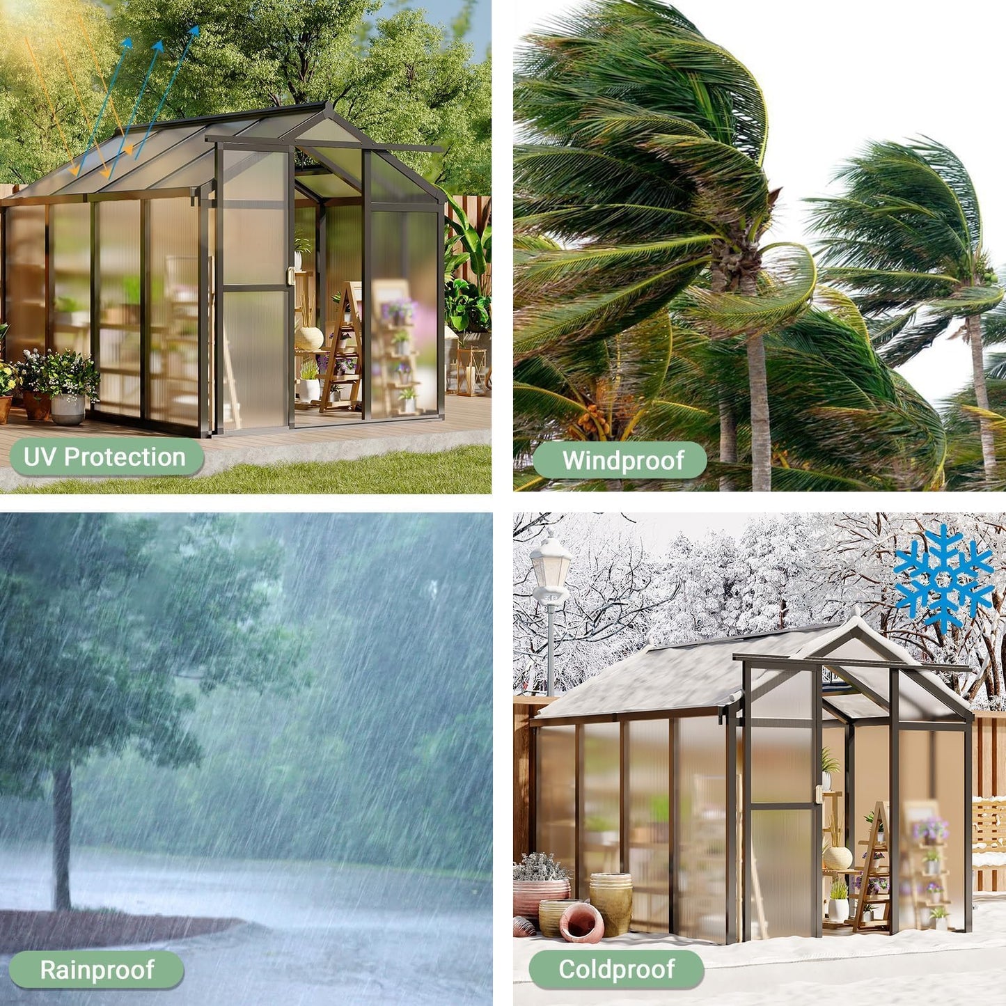 6X8 ft Greenhouse, Greenhouses for Outside, Aluminum Frame Polycarbonate Panels with Sliding Lockable Door and Ajustable Roof Vent, Spacious Walk-in Design for Backyard, Garden, Patio, Black