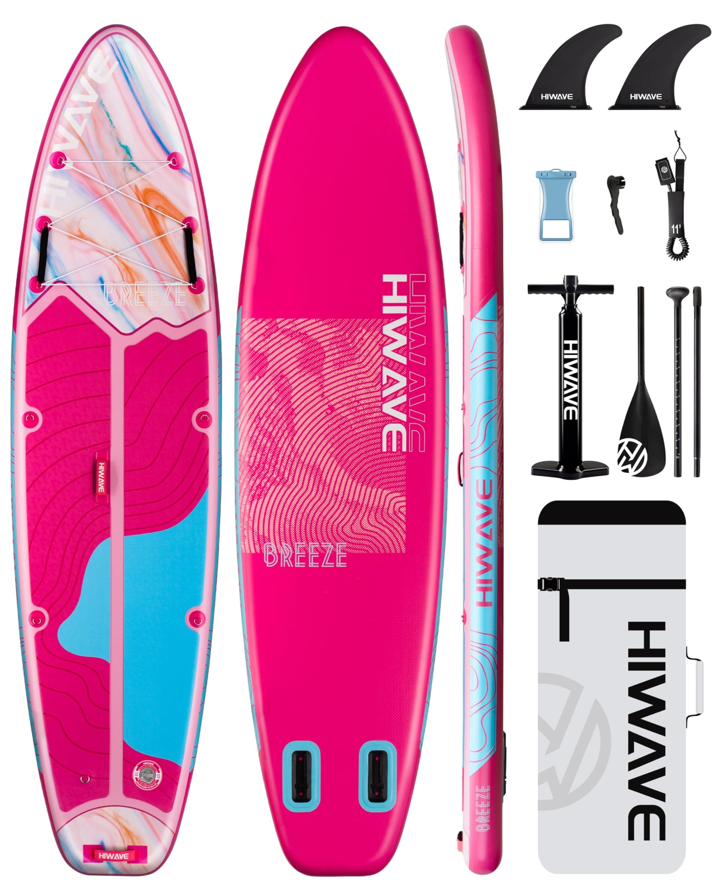 Hiwave Inflatable Stand Up Paddle Board 11’*34”*6” Sup Board, 420 lbs Capacity Adult&Youth Paddle Board, Pet Friendly for Ocean&Lake, w/Double Action Hand Pump Pink