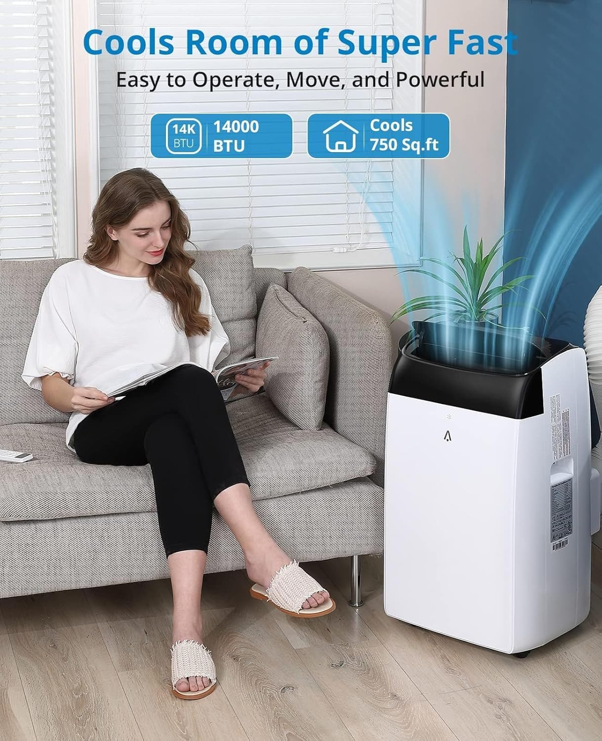 Garvee 14000 BTU Portable Air Conditioner, 3-in-1 Indoor AC Unit with Cooling, Dehumidifier, Fan, Follow Me, 24-Hour Timer, Remote Control & Window Kit for Bedroom, Home Office, Apartment, 750 Sq. Ft