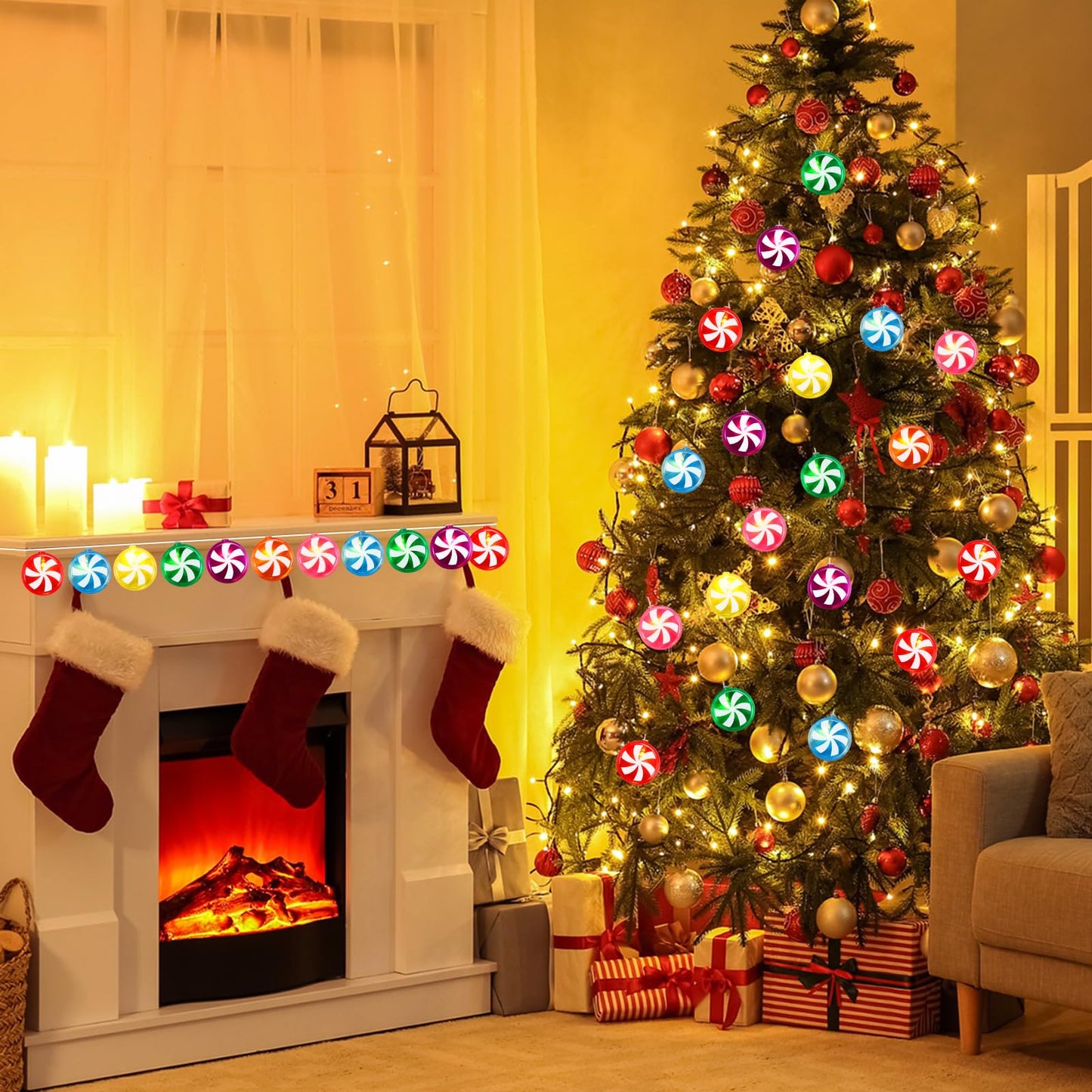 Gejoy Christmas Candy Cane String Lights, 21 LED, Battery Operated, Multicolor, 11 FT, Indoor/Outdoor, 2 Pcs