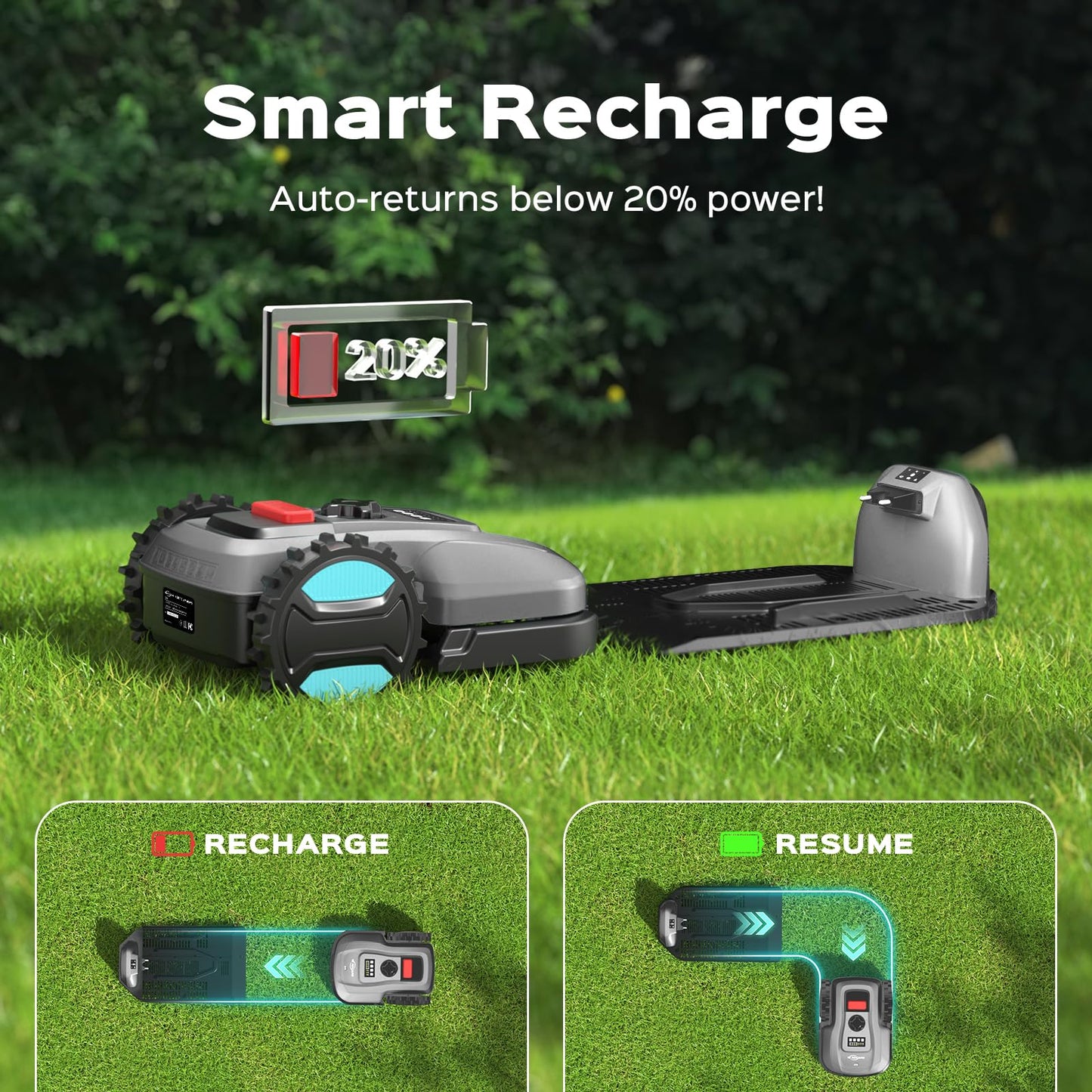 2026 New Robot Lawn Mower with App Control – Features Adjustable Cutting Height, Auto-Charging, Obstacle Detection and Brushless Motor for Lawns Up to 1/8 Acre, Deep Gray