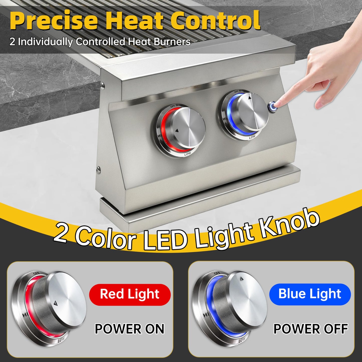 Double Side Burners for Outdoor Grill, Heavy-Duty 304 Stainless Steel, Built-in Side Burners with LED for Outdoor Kitchen BBQ Island, 2x17,000BTU Natural Gas Side Burner with Cast Brass Burner