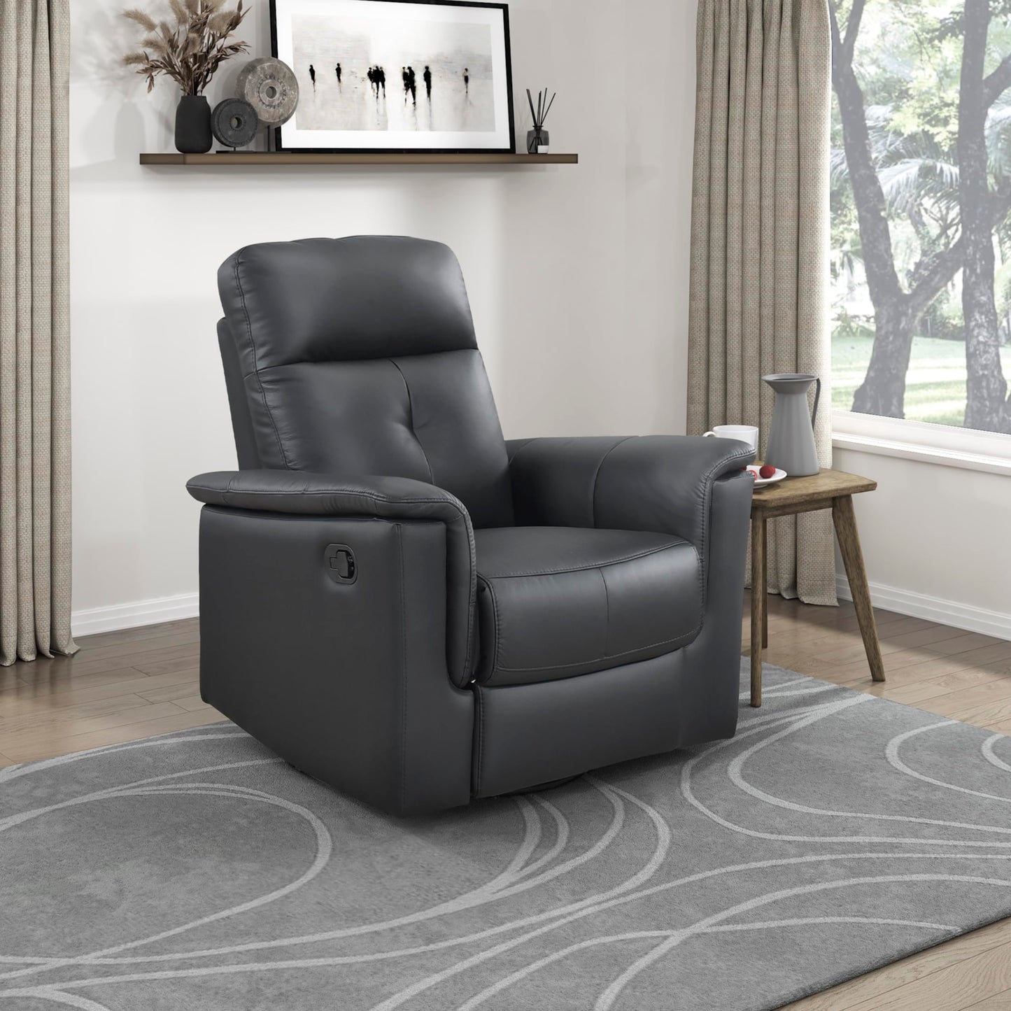 Lexicon Swivel Glider Recliner Chair, Comfy Nursery Glider, Top Grain Leather Match Recliner, Manual Reclining Chair for Living Room/Office/Apartment, Black