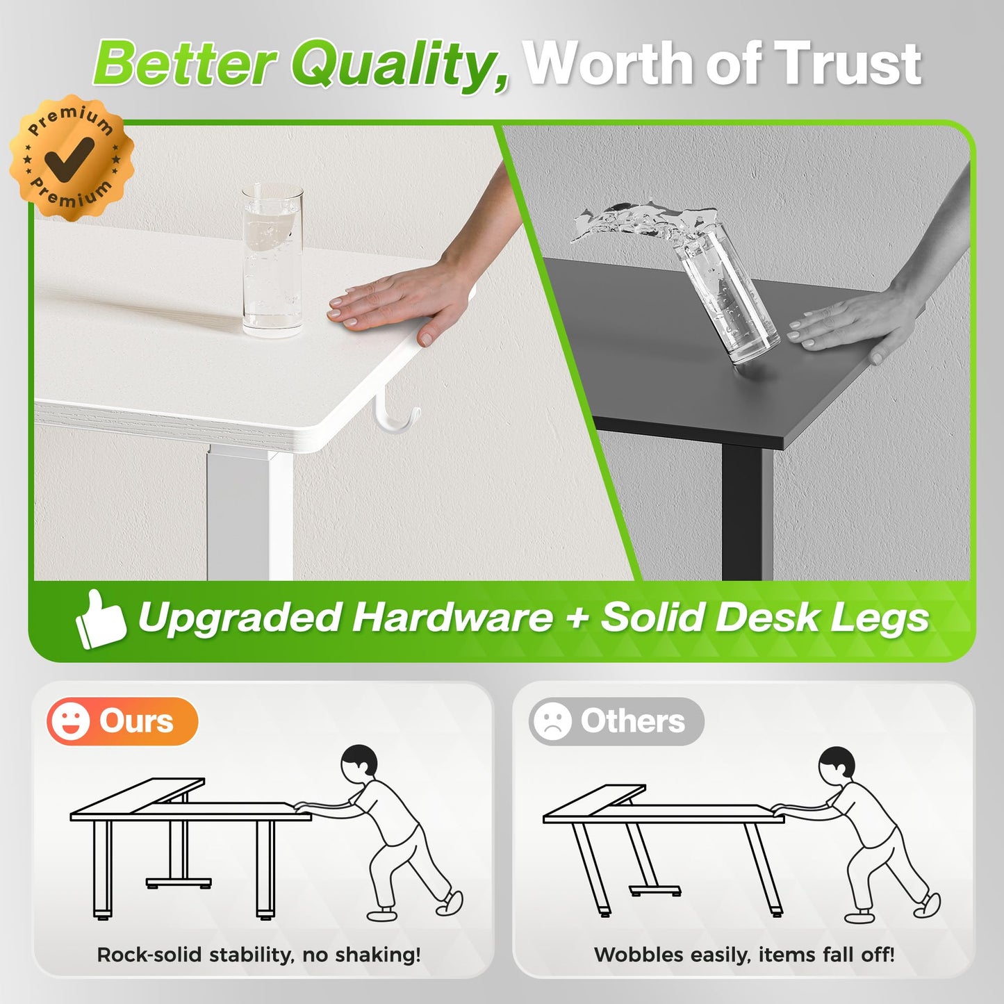 Huuger L Shaped Standing Desk with Power Outlets, 63 x 55 Inch Height Adjustable Computer Desk for Bedroom, Corner Stand up Desk for Home and Office, Work and Study, White