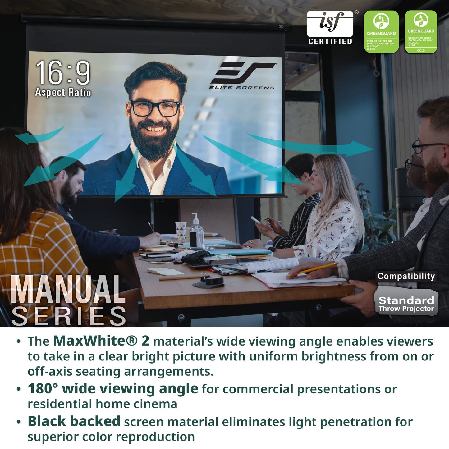 Elite Screens Manual Series, 142-INCH 16:9, Pull Down Manual Projector Screen with AUTO LOCK, Movie Home Theater 8K / 4K Ultra HD 3D Ready, 2-YEAR WARRANTY, M142UWH2, 16:9, Black
