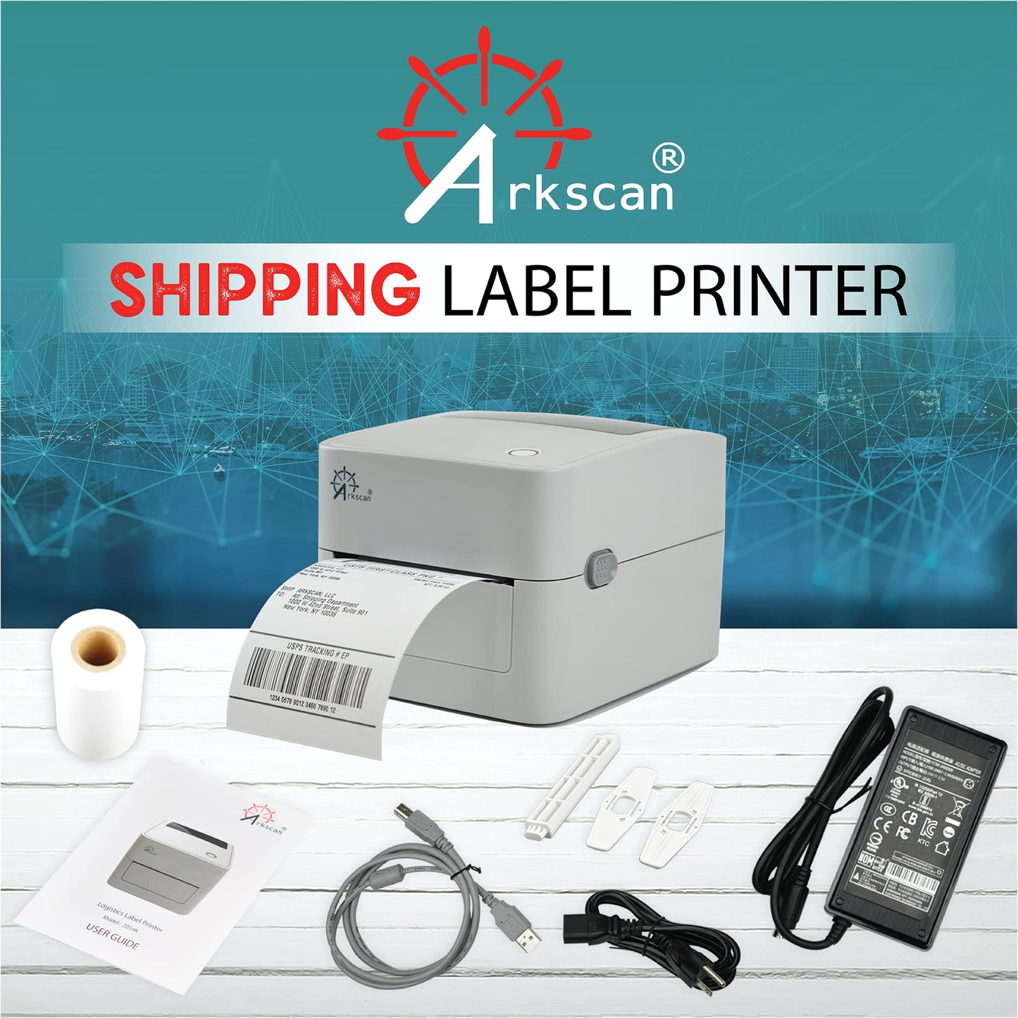 Arkscan 2054K-USB Upgraded 2054A Shipping Label Printer for Windows Mac Chromebook, Support Amazon Paypal Etsy Shopify ShipStation UPS USPS FedEx, fit Roll & Fanfold 4x6 Direct Thermal