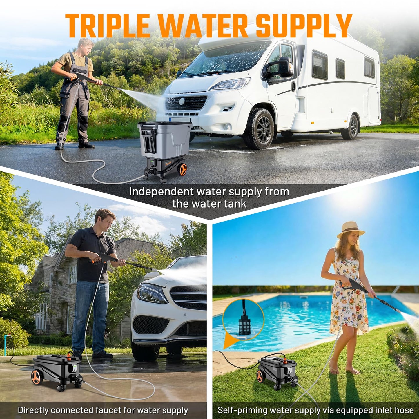 This Hill Cordless Pressure Washer with Water Tank, 2000 PSI Portable Power Washer, Brushless Motor, Dual 21V 4.0Ah Batteries, 3 Pressure Modes, Foam Cannon for Cars, Patio & Camping