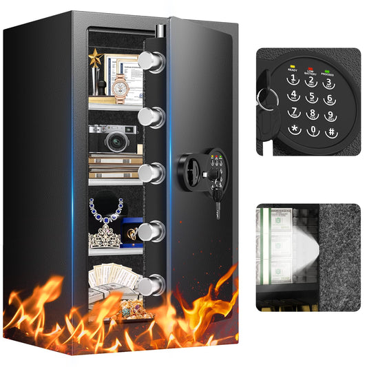 [35Min] Fireproof Safe, 7.0 Cubic Feet Home Safe Box with 3-Removable Shelf, Fire Safe with Digital Keypad, Smart Alarm and Silent Mode, Fire Proof Safe for Home Documents and Office