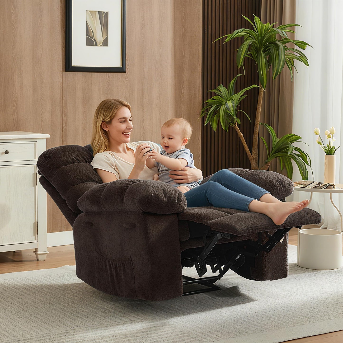 Garvee Manual Recliner Chair,Ergonomic Overstuffed Breathable Fabric Reclining Chair with Side Pockets,q235 Steel Frame Lazy Boy Recliner Single Sofa for Living Room Bedroom