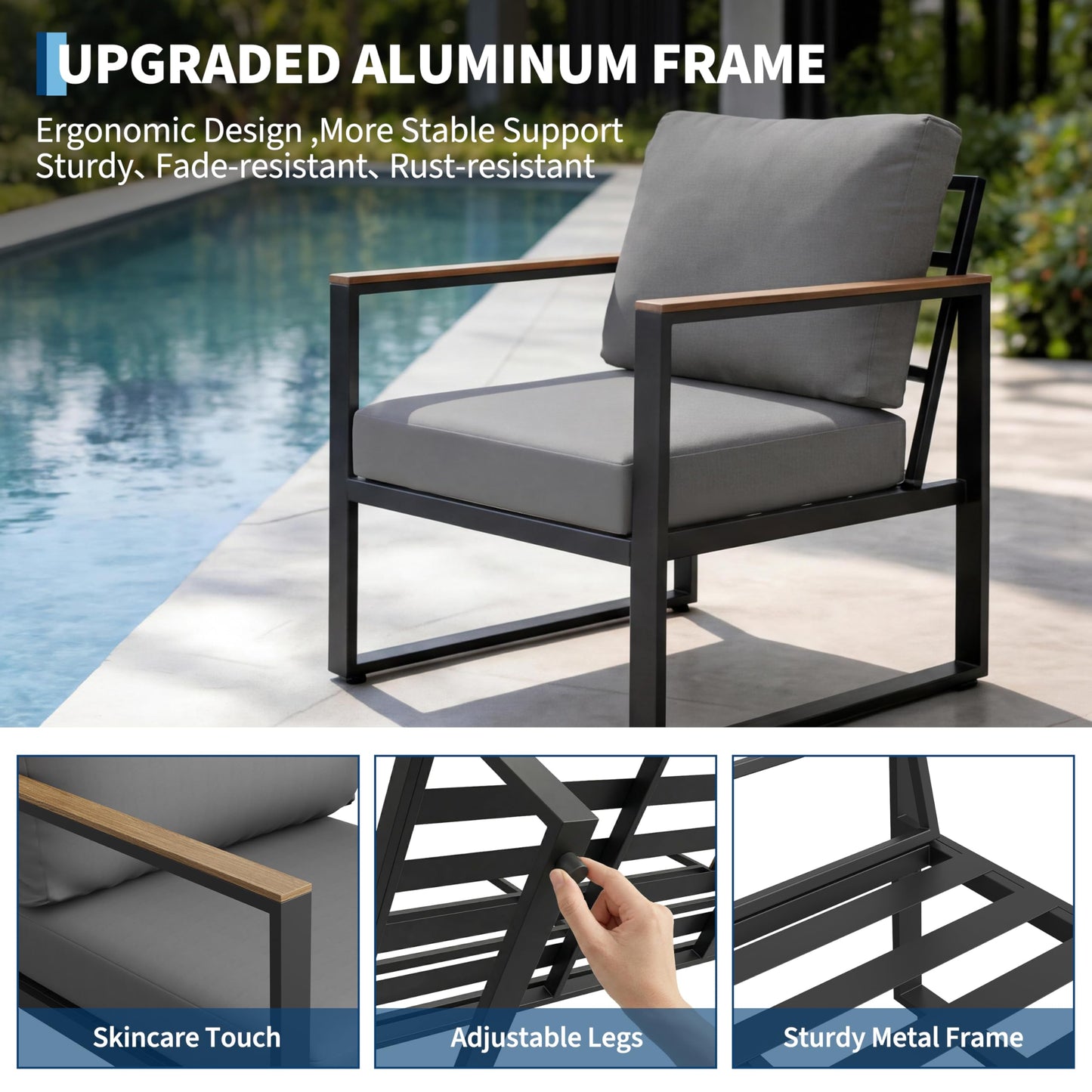 4-Piece Outdoor Patio Furniture Set, Conversation Sofa Set with Table, Metal Frame, All-Weather, UV Resistant & Waterproof Couch for Garden, Balcony, Backyard