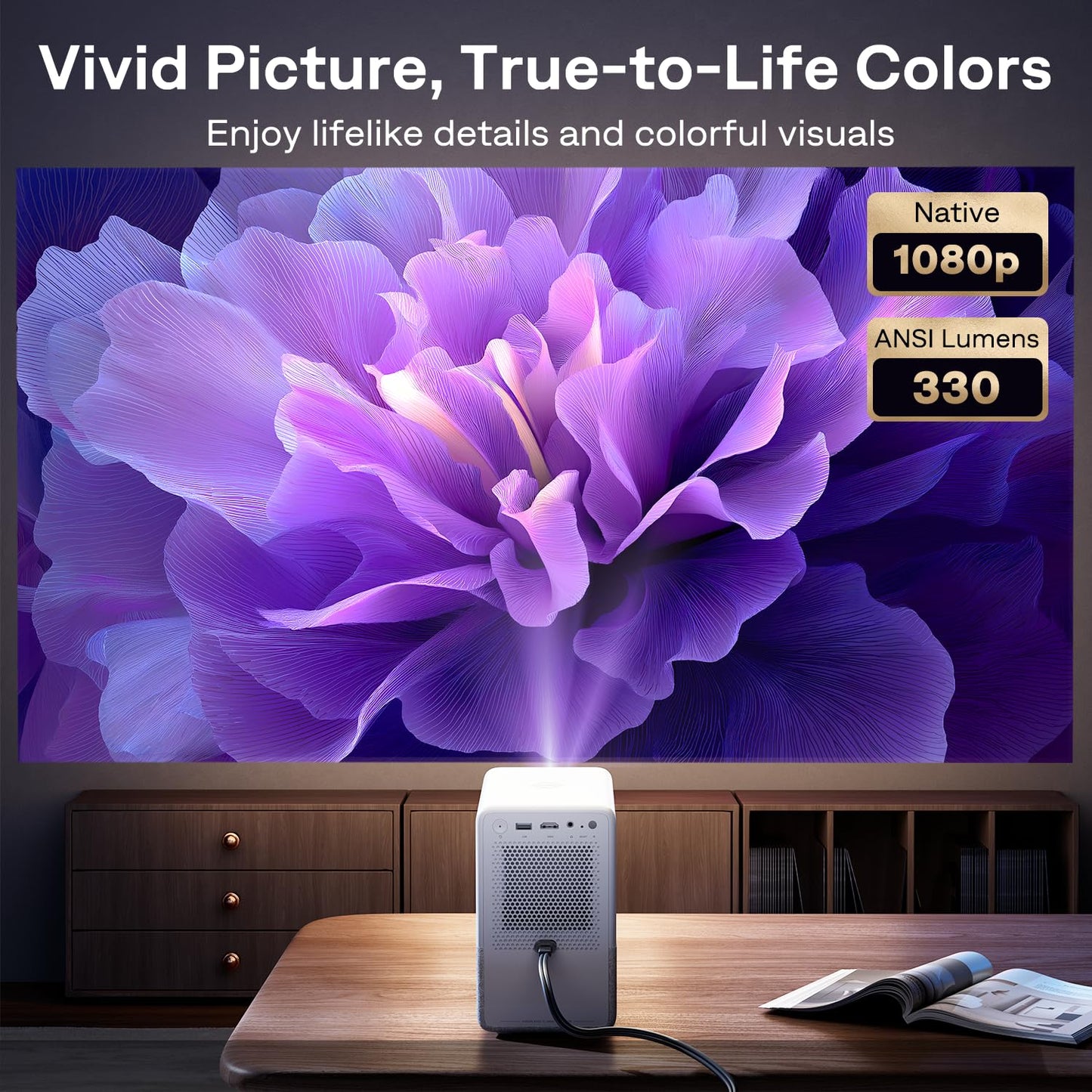 Aurzen Roku TV Smart Projector with Wifi and Bluetooth, D1R Cube Roku Streaming Experience Built-in, Sealed Optical Engine, 1080P FHD, DoIby Audio,Portable Mini Projector for Soccer Game/Outdoor Movie