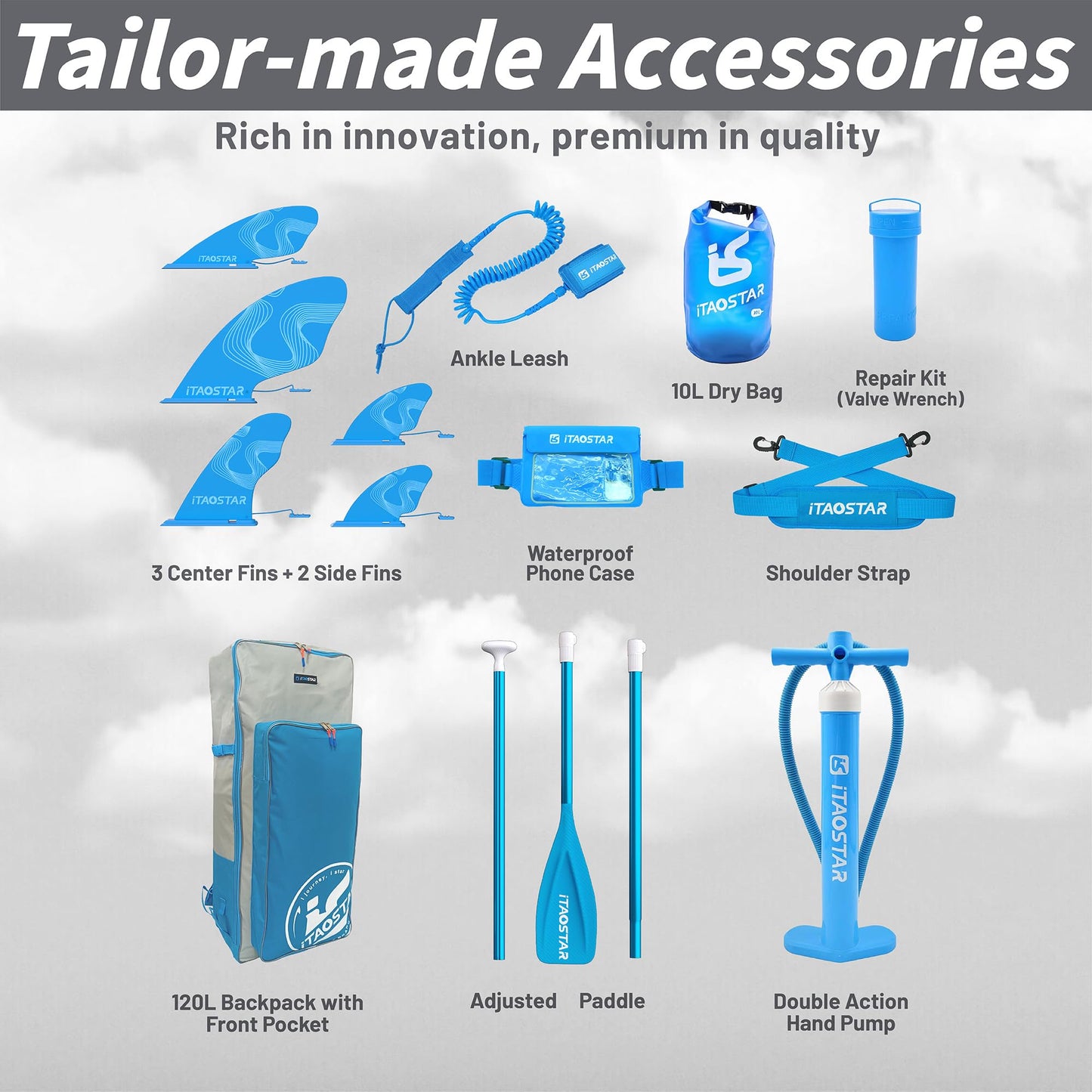 iTAOSTAR D01C Inflatable Stand Up Paddle Board with Premium SUP Board Accessories, Adj Paddle, Anti-Slip EVA Deck, 120L Travel Backpack w/Front Pocket | Blow Up Paddle Board for All Skill Levels