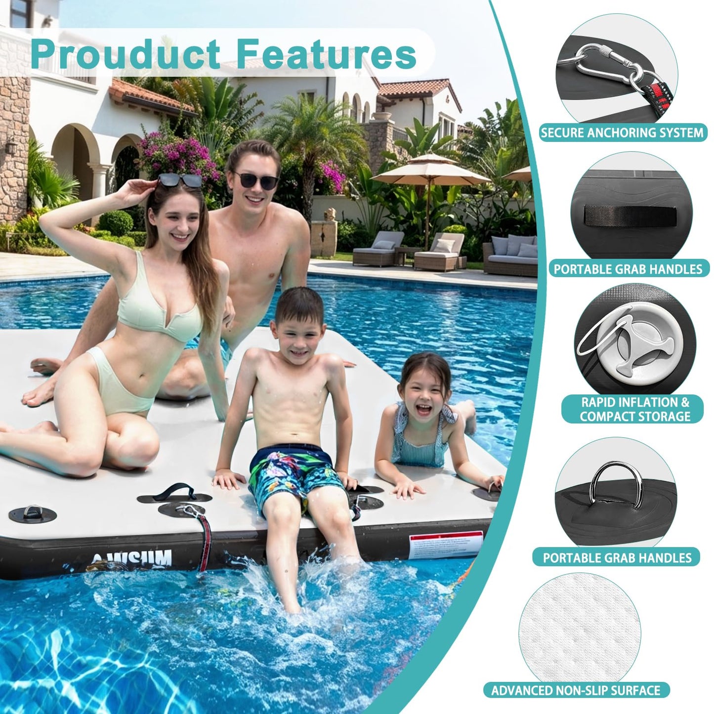 AWSUM Inflatable Floating Dock 8ft – Heavy Duty Floating Platform with Non-Slip Surface for Lake, Beach & Ocean, Inflatable Water Mat Island Raft
