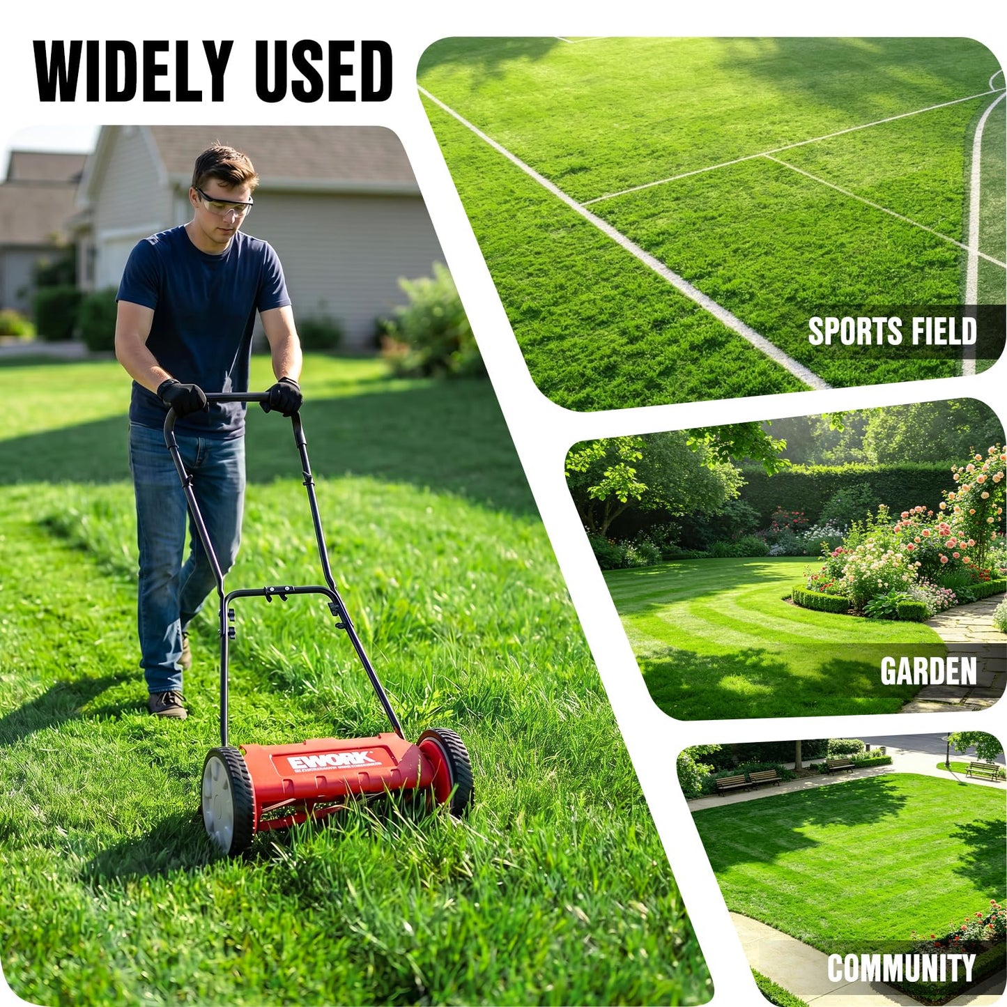 EWORK Push Reel Lawn Mower, 23-Inch Manual Lawn Mower with 4 Adjustable Cutting Heights, 5-Blade Cutting System, Sponge-Wrapped Handle, Tool-Free Assembly, Reel Mowers for Garden, Small Yard