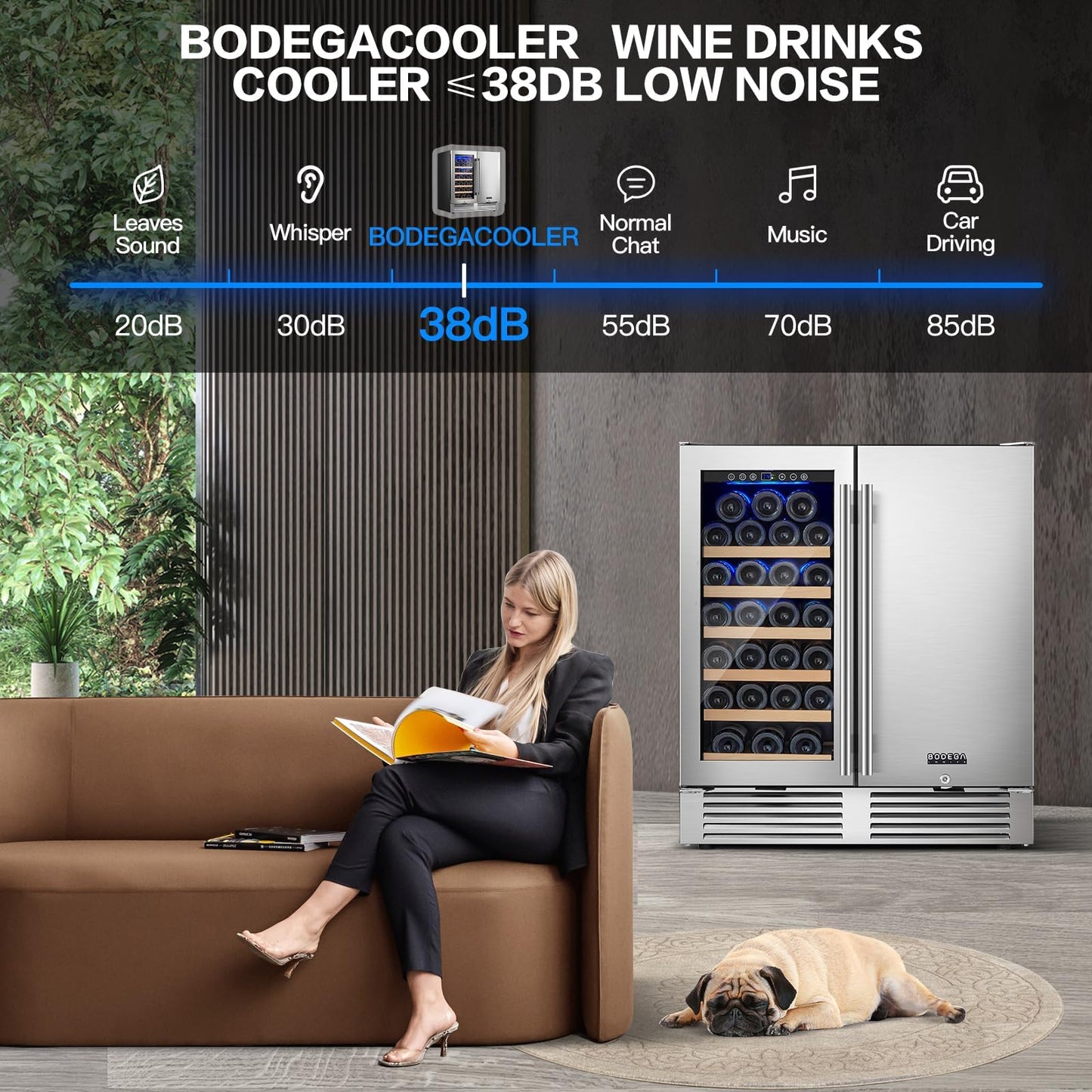 BODEGA 30 Inch Wine and Beverage Refrigerator Free Standing. Dual Zone Stainless Steel Wine Fridge under Counter, Drink Cooler for Beer, Soda, Champagne, Holds 110 Cans and 31 Bottles, Silver