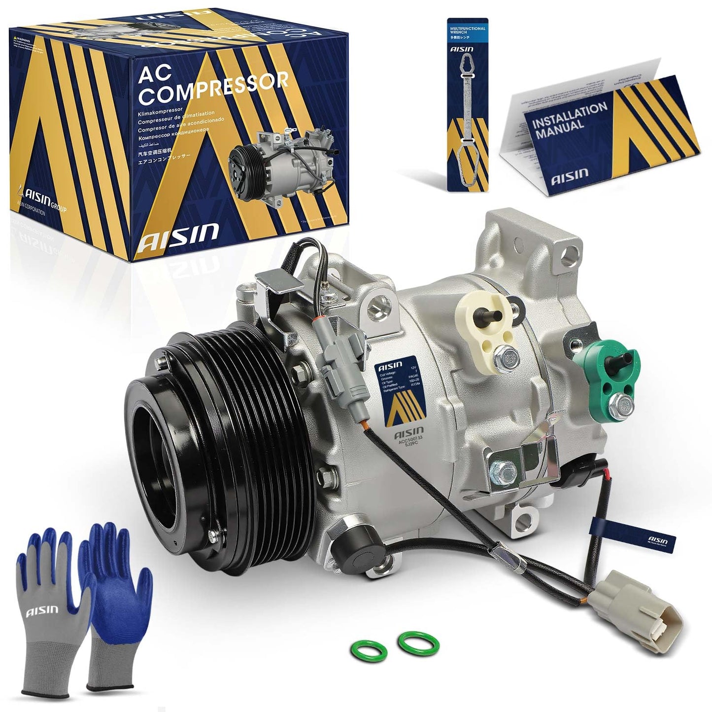 AISIN AFTERMARKET ACCT-00133 Air Conditioner AC Compressor - Compatible with Lexus RX350 2007-2009 3.5L - with 7-Pulley Groove, with Clutch
