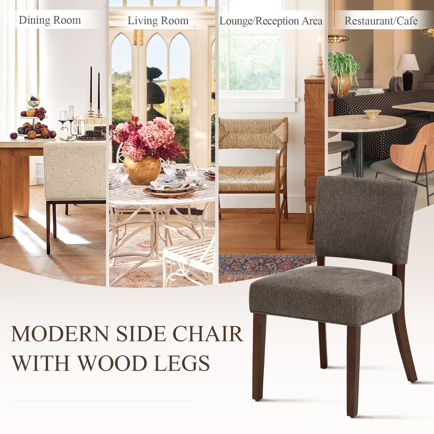 COLAMY Mid Century Modern Dining Chairs Set of 6, Upholstered Kitchen Chairs with Back, Farmhouse Fabric Side Dining Room Chairs with Wood Legs for Dining Room Kitchen Restaurant, Brown