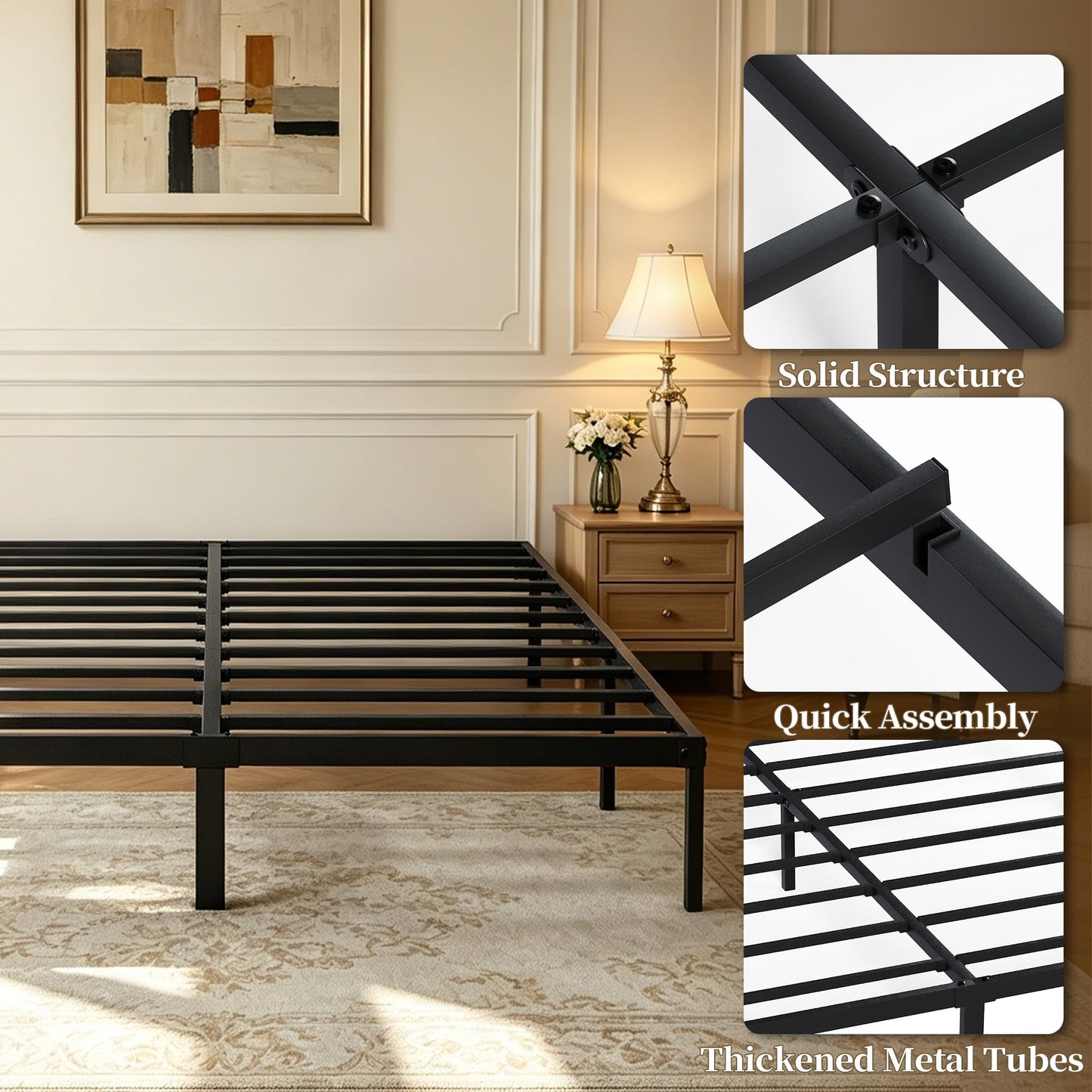 Oakvera Queen Cloud Bed Frame with Headboard, Boucle Upholstered Low Platform Bed, Anti-Collision Soft Sponge Cushion, for Modern Bedrooms, Apartments & Guest Rooms, No Box Spring Needed, Beige