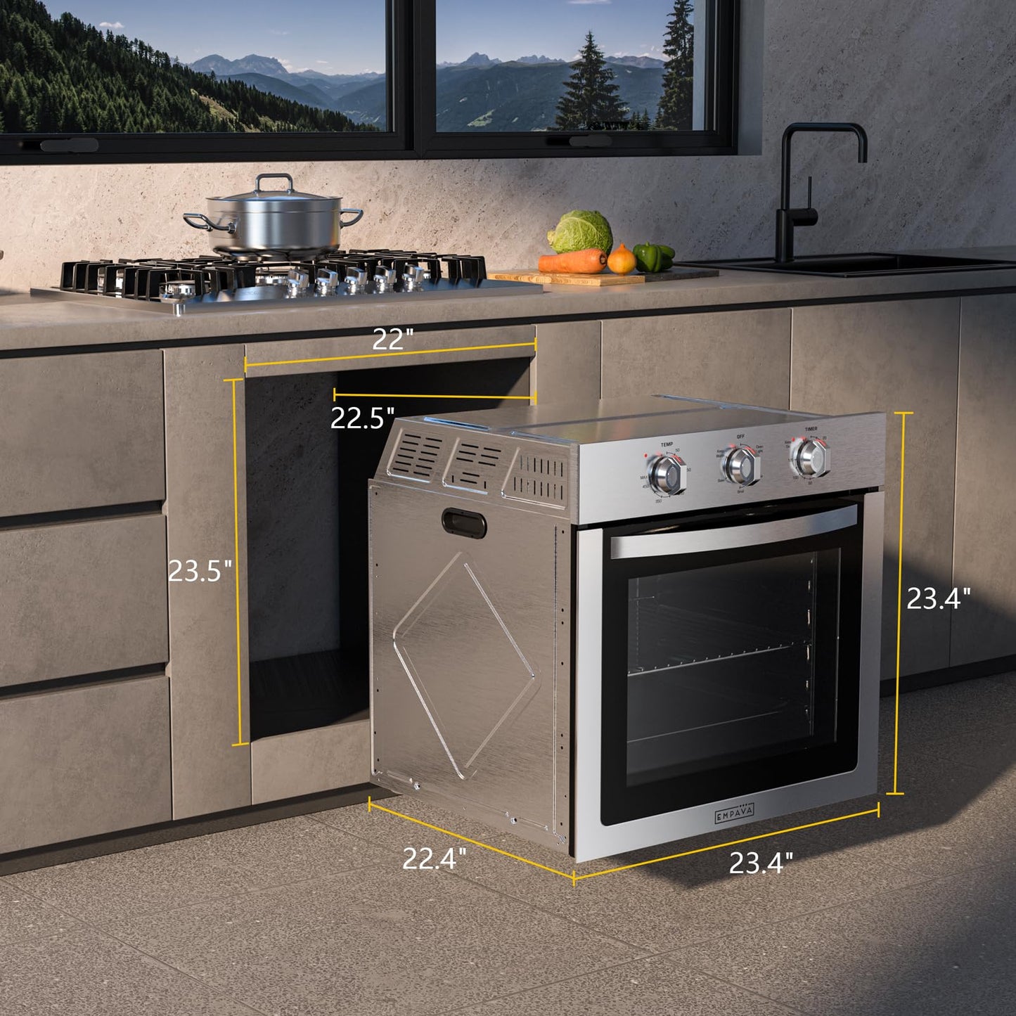Empava 24 inch Electric Single Wall Oven with 4 Basic Bake Broil Cooking Modes, Mechanical Knob Control, 2.5 Cu.ft. Capacity, 2950W