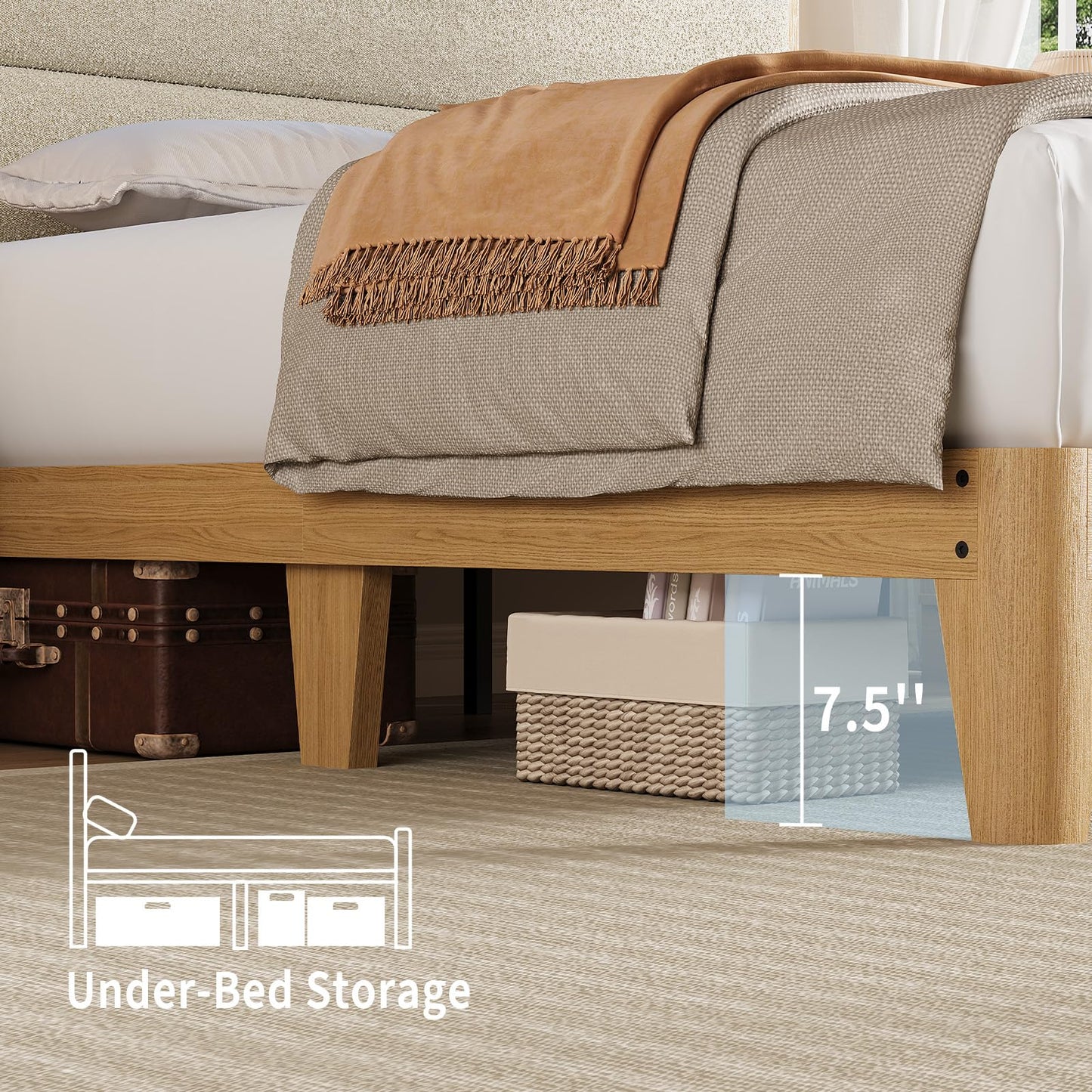 Garvee King Size Bed Frame with Storage Headboard, LED Boucle Bed Frame with Charging Station, Upholstered Platform Bed, No Box Spring Needed, Easy Assembly, Wooden Slats, Cream