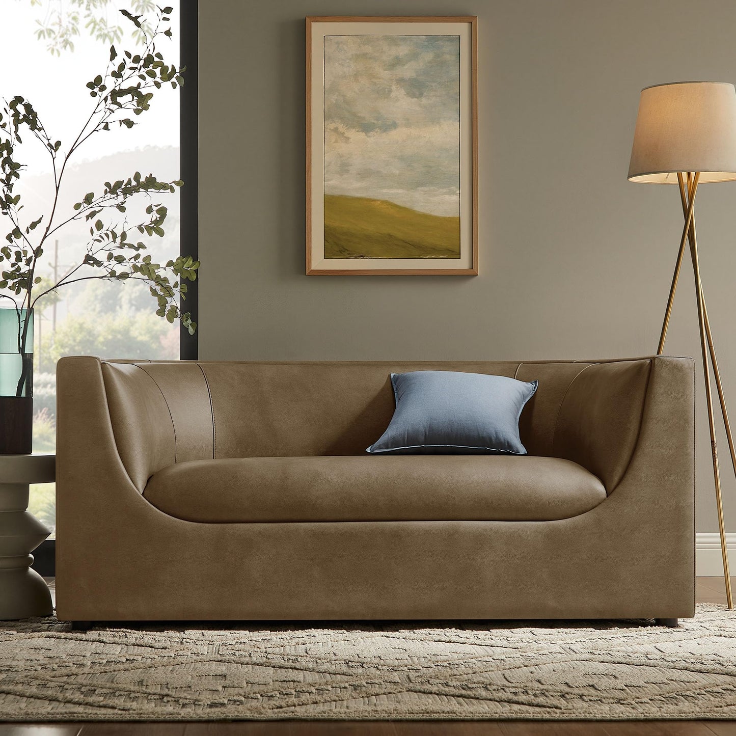Modway Hilda 67 Inch Modern Curved Back Faux Leather Loveseat in Mushroom – Vegan Leather Upholstered 2-Seat Sofa for Living Room, Apartment, Office