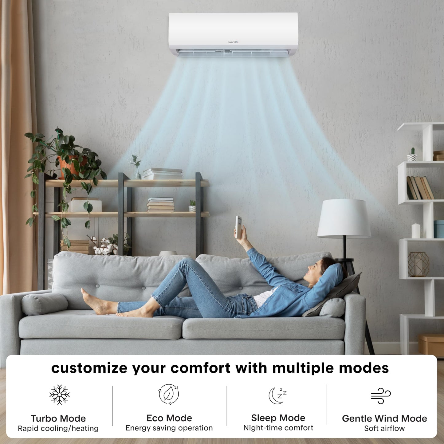 SereneLife 12,000 BTU Mini Split AC & Heating System, 230V Indoor & Outdoor Wall-Mounted Units with WiFi, Installation Kit Included for Home, Office & Bedroom, Up to 550 Sq. Ft. Coverage