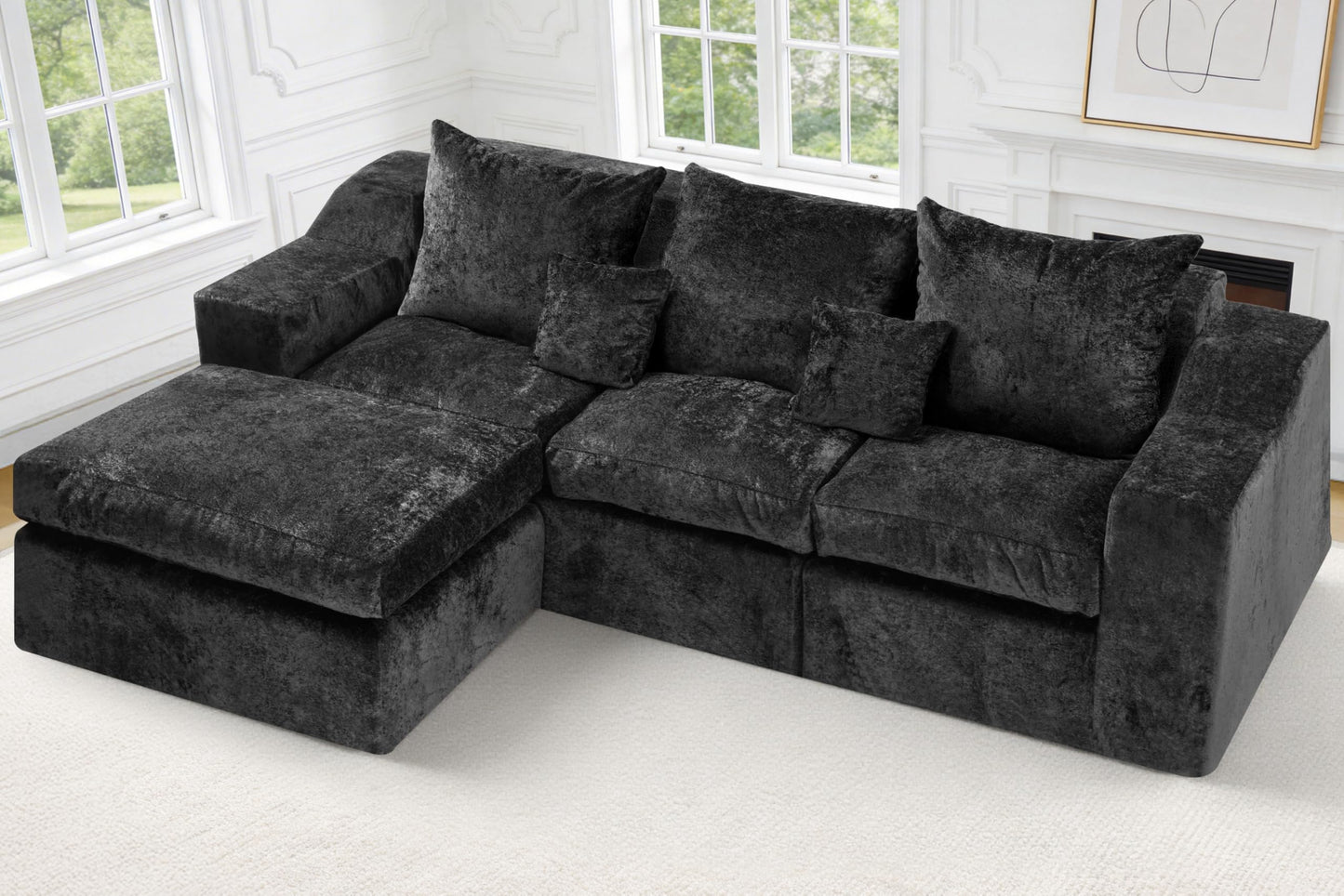 HABUTWAY 90" Boneless Couch with Ottoman, Sectional Couches for Living Room, Cloud Couch with Deep Seat, Modular Sectional Sofa with L-Shape Chaise, No Assembly Required (Black, Left Facing Chaise)