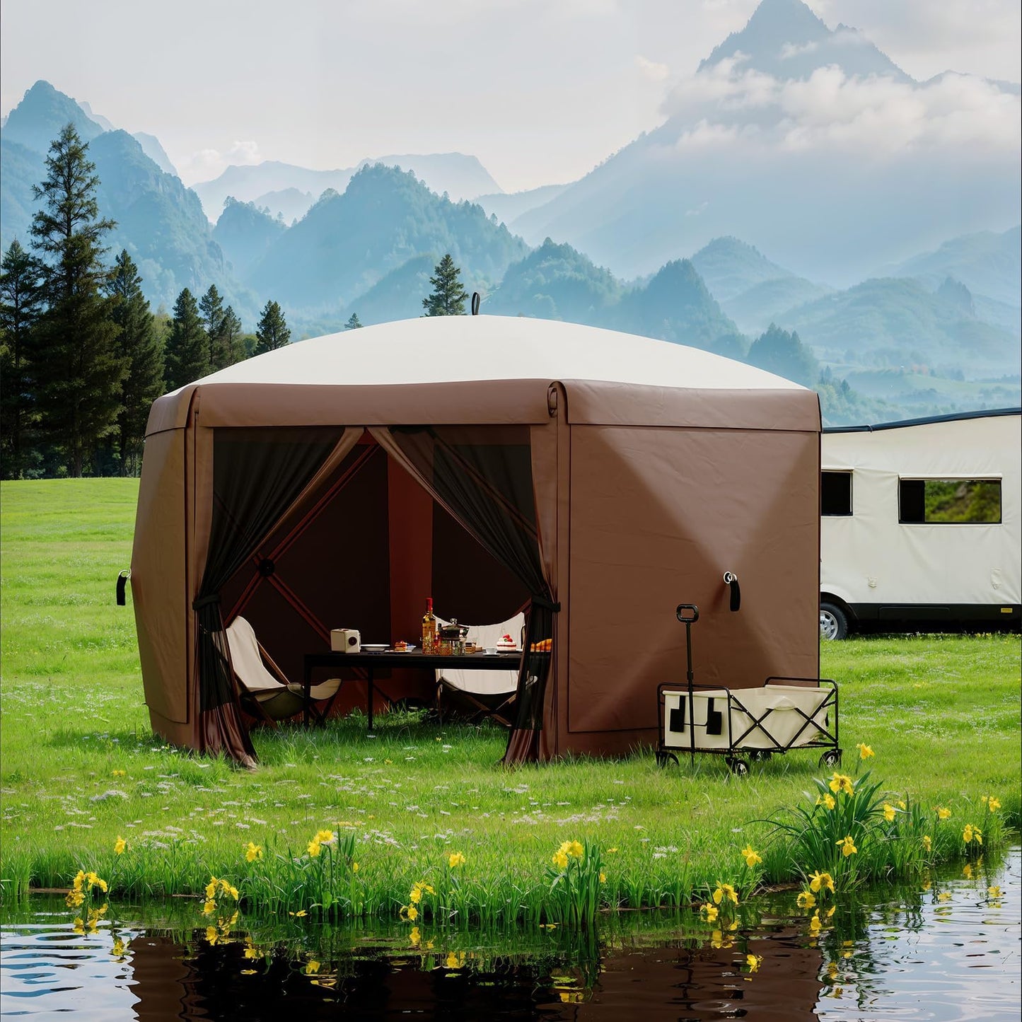 Garvee 13x13FT Pop-Up Canopy Tent | Instant Setup | Spacious 6-Sided Shelter | Detachable Wind Cloths, Beige & Khaki