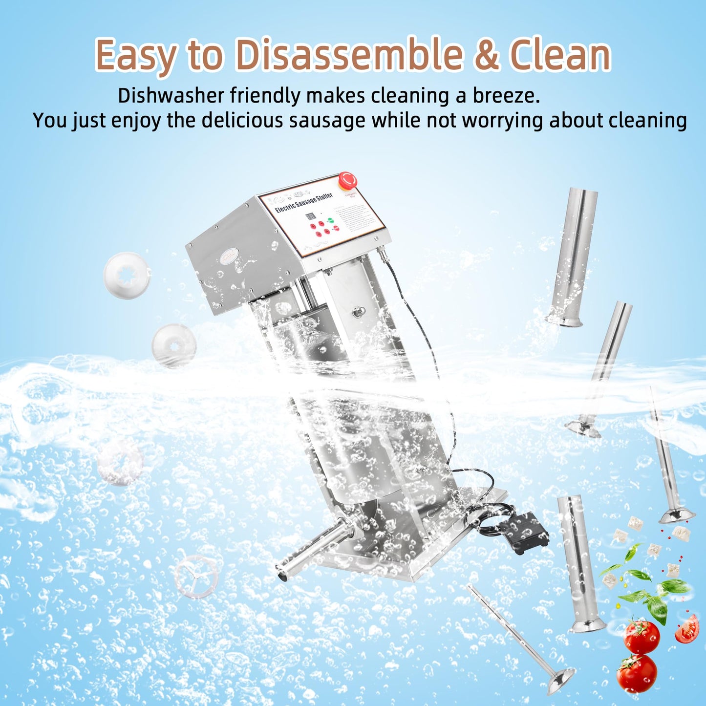 Hakka 30LB Electric Sausage Stuffer, Stainless Steel Electric Sausage Makers and Churro Makers Commercial Sausage Filling Machine with 5 Stuffing Tubes 4 Churros Making Parts