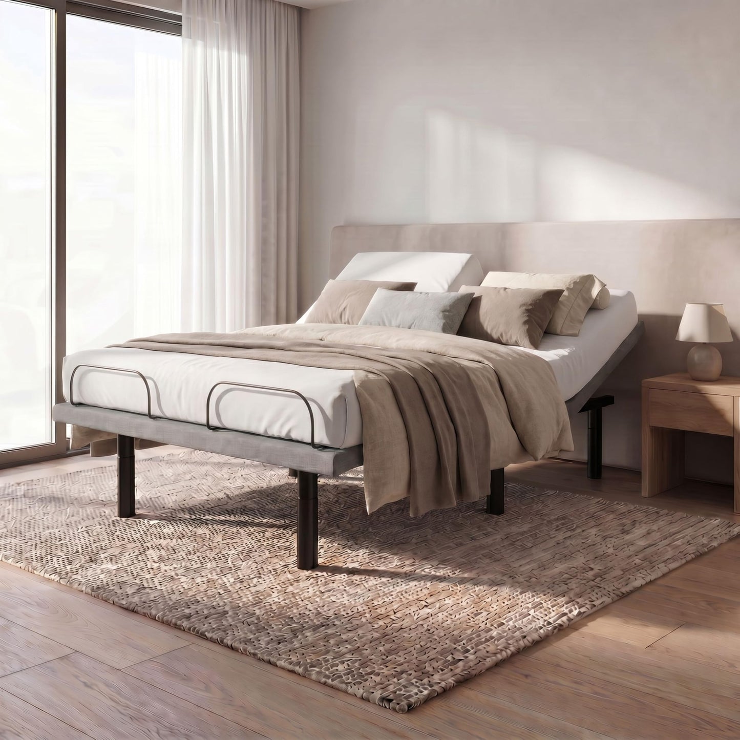 Oftenlucky Queen Size Bed Frame Split Adjustable Bed Base with Head and Foot Position Adjustments| Wireless Remote Control| Dual Motor Queen Adjustable Bed Frame with Remote| Steel Construction