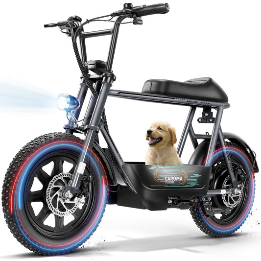 Caroma Peak 560W Electric Scooters with Seat, 16" Fat Tire for All-Terrain, 15Miles Max Range, 20mph Top Speed, Motorcycle Style with Carry Basket,Commuter Ebike for Adults&Teens, Gray