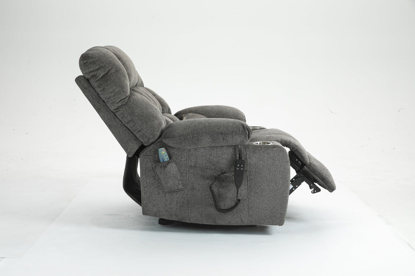 Oversized Power Lift Recliner Chair with Heat and Massage for Big and Tall Adults Electric Reclining Sofa with Dual Remote Cup Holders Side Pockets OKIN Motor, Gray