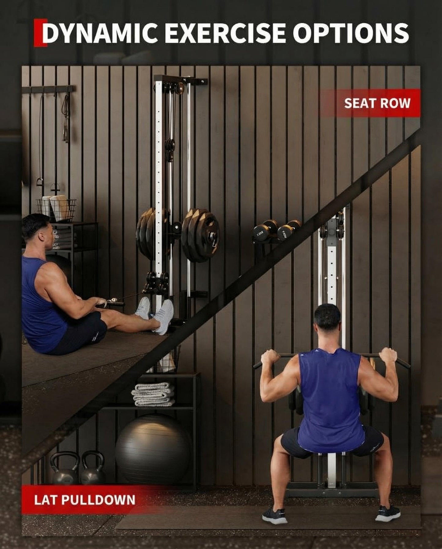 Wall Mount Cable Station, 18 Position Height Adjustable LAT Pulldown Machine with Dual Pulley System, Cable Crossover Machine for Home Gym