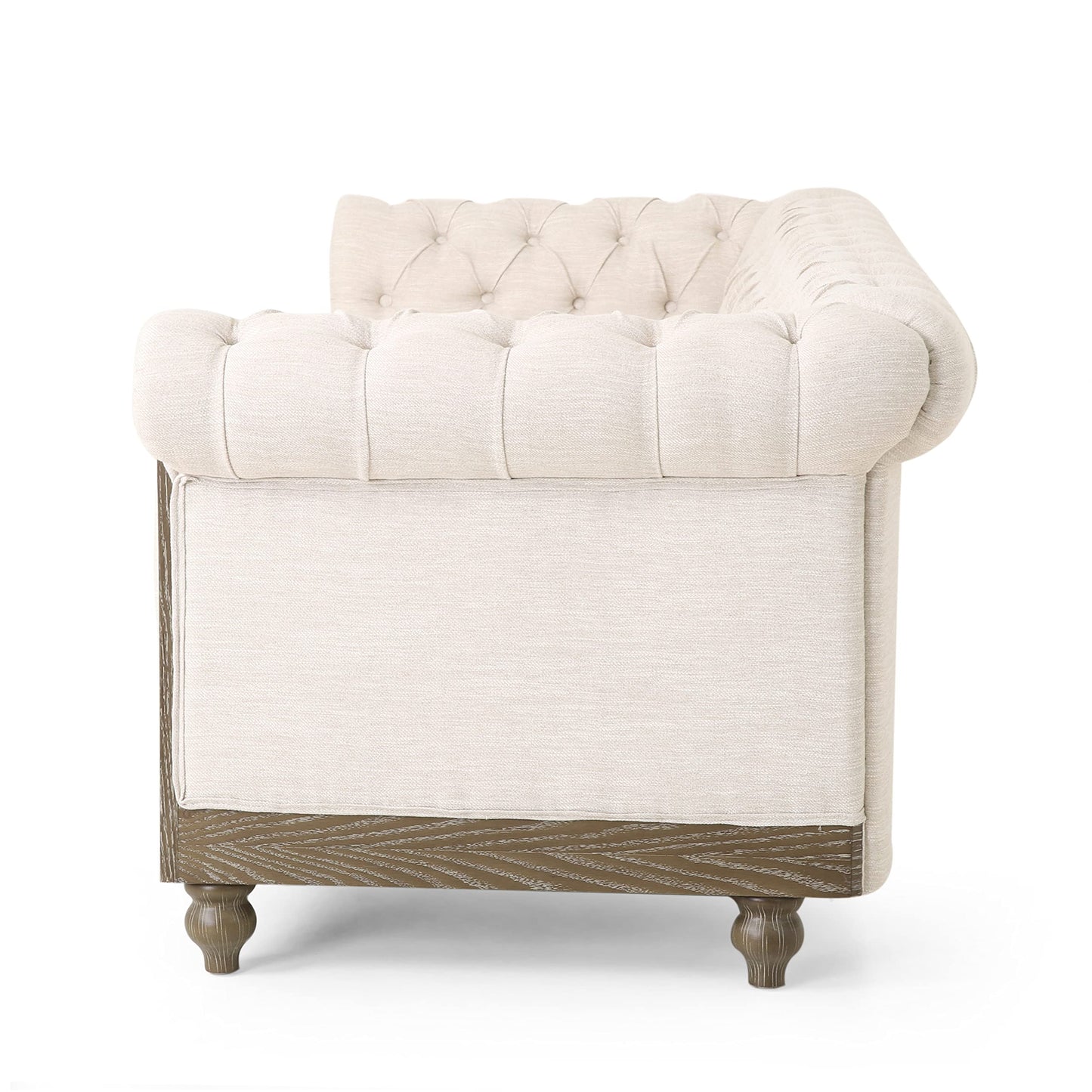 Merax Chesterfield Sofa, Retro Style Upholstered 3 Seater Rolled Arm Couch for Living Room Bedroom Office, Beige