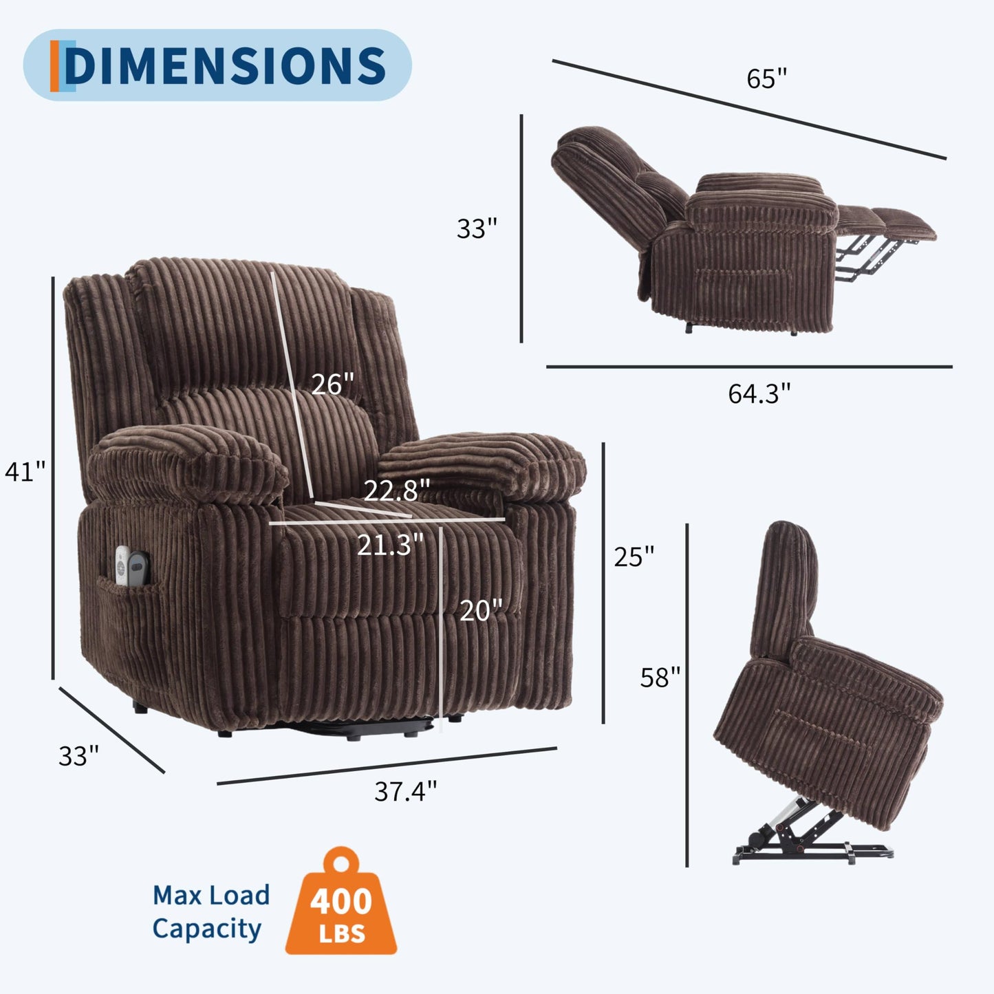GarveeHome Power Lift Recliner Chair - Heat and Massage, Electric Lift Plush Recliner with Soft Padded Seat, Back Support & Armrests, Designed for the Elderly and People with Mobility impaired