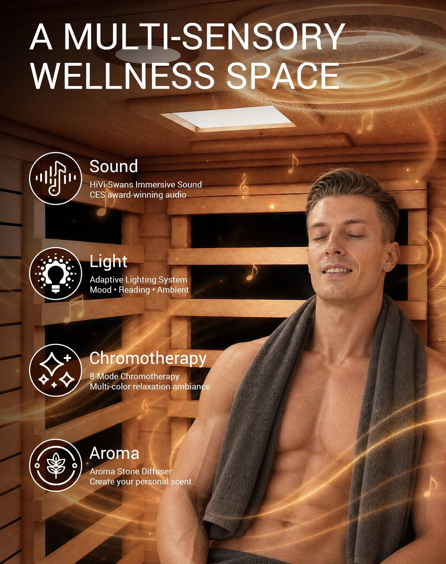 Mikolo 1 Person Far Infrared Sauna for Home | Ultra-Low EMF Indoor Dry Sauna | Solid Canadian Hemlock with 5 Carbon Heaters | Chromotherapy Light Therapy & Bluetooth for Wellness and Relaxation(Black)
