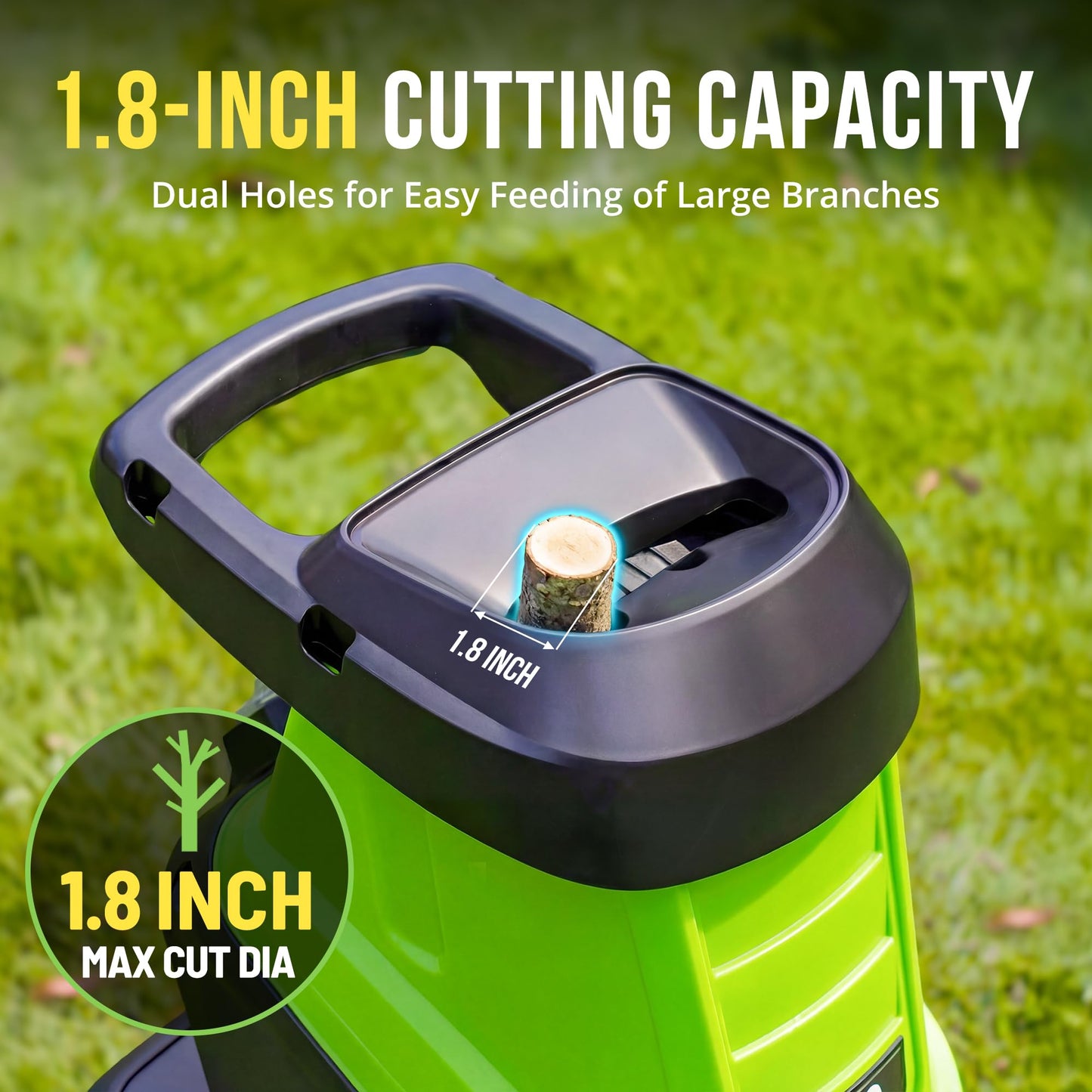 SWIPESMITH Wood Chipper, 15-Amp 1.8" Cutting Diameter Electric Wood Chipper & Shredder with 50L Collection Bag, Efficient Mulcher for Easy Clean up Ideal for Yard Waste and Branches