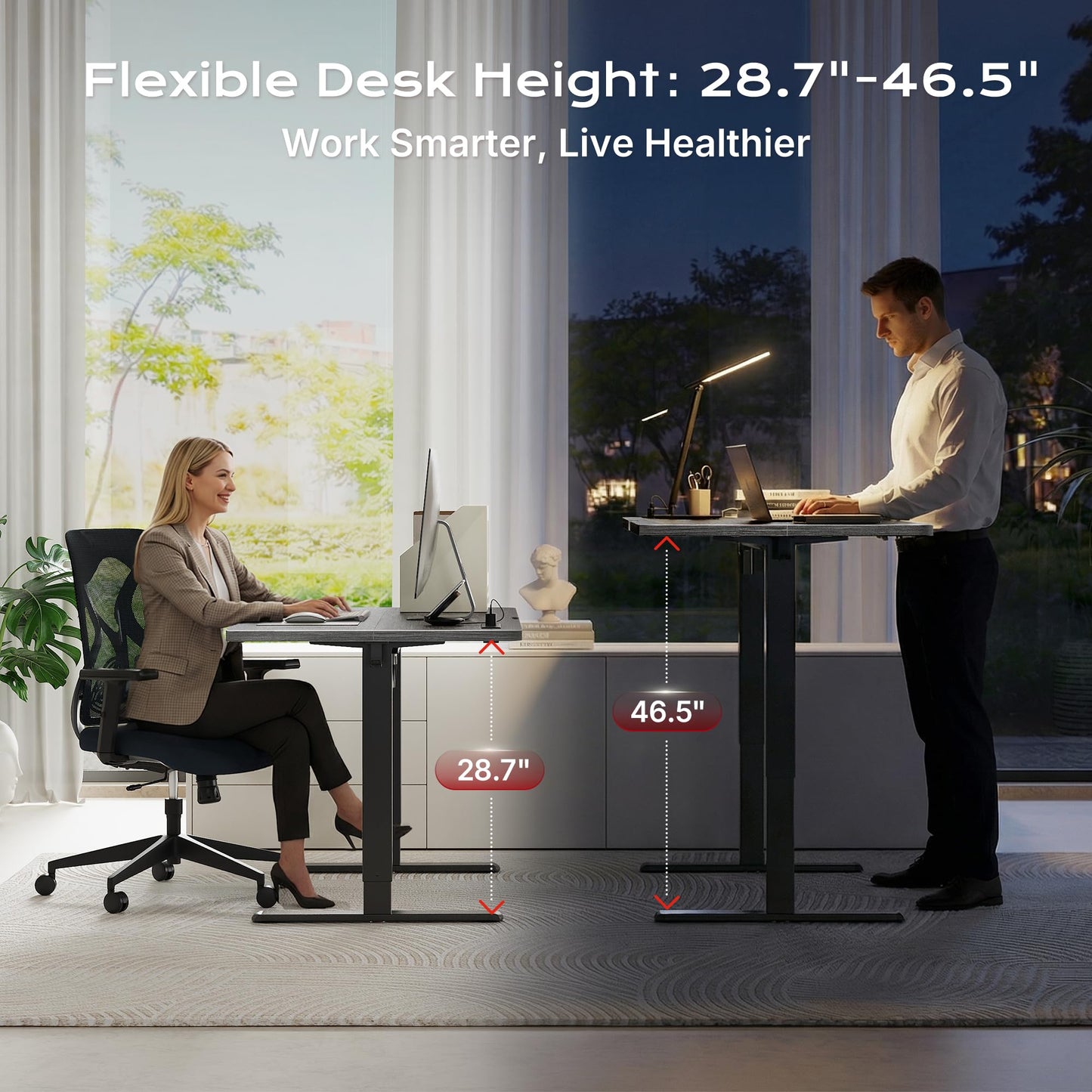 Huuger Electric Standing Desk with Power Outlets and USB-C Port, 55 X 24 Inch Height Adjustable Desk, Sit Stand Desk for Home Office, Computer & Gaming Desk with 4 Presets, Stable Steel Frame, Grey