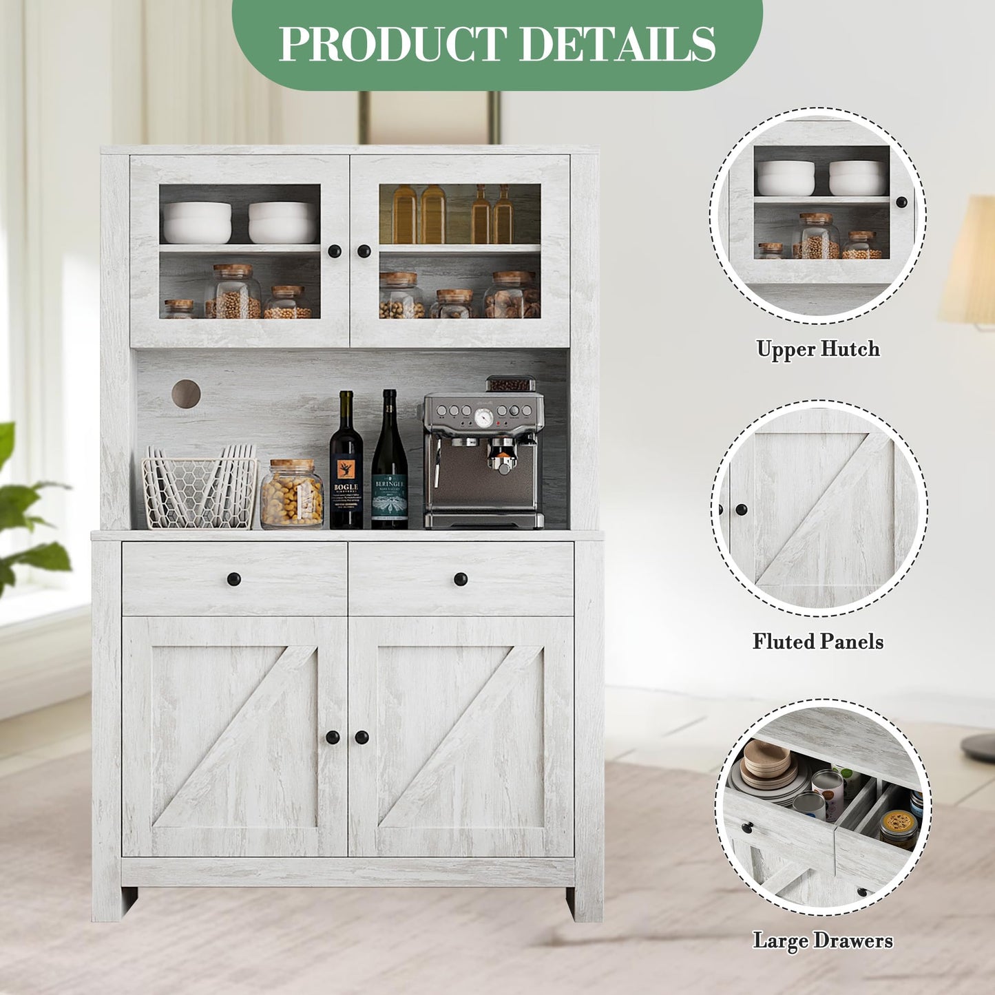 IDEALHOUSE Modern Kitchen Pantry Cabinet, Microwave Storage Stand, Engineered Wood Food Organizer Cabinet with Multi Compartments, for Home Kitchen Dining Area, Gray