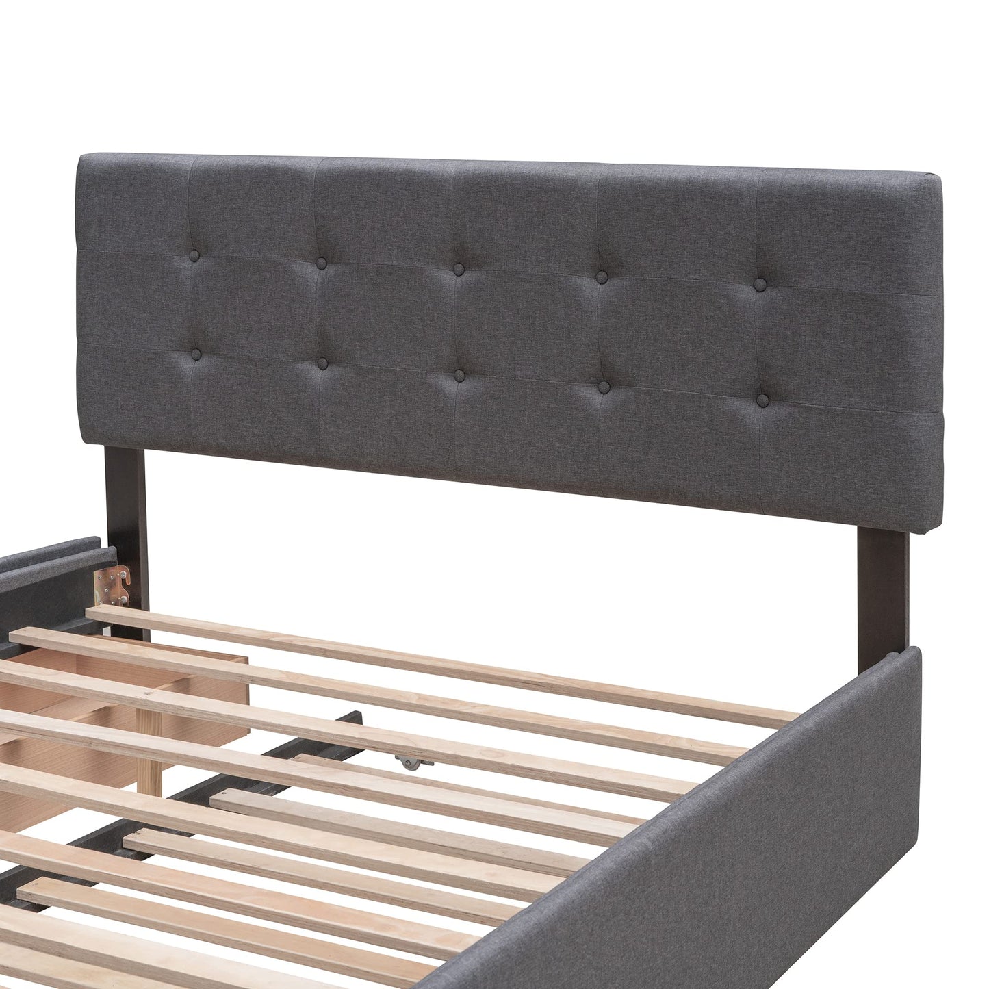 Ball & Cast Queen Bed Frame with 2 Drawers and 1 Twin XL Trundle, Linen Upholstered Platform Bed Frame Queen Size with Button Tufted Headboard & Wood Slats Support,No Box Spring Needed,Dark Gray