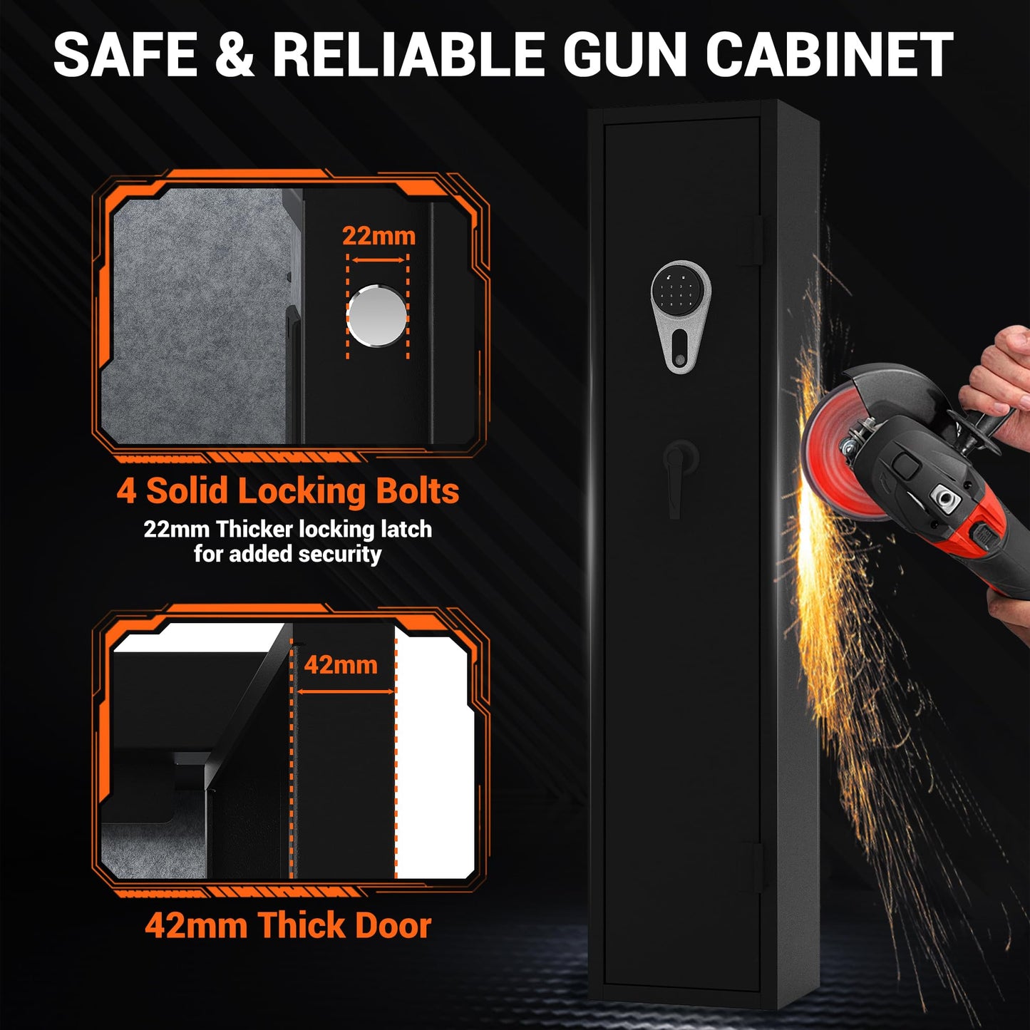 Rifle & Pistol Gun Safe, Quick Access with Fingerprint Lock & Backlit Digital Keypad, Heavy Duty Gun Cabinet with Removable Shelves, Pistol Pockets & Dual Alarm - Home Security Shotgun Locker