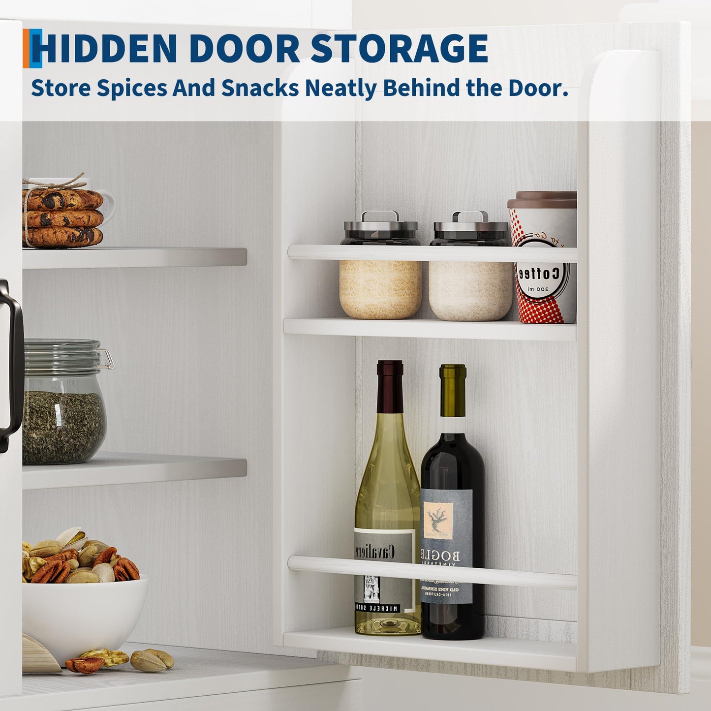 Garvee Farmhouse Pantry Cabinet, 71.9" Tall Freestanding Kitchen Cabinet with Tempered Glass Doors& Anti-Tip Design for Kitchen, Dining Room & Living Room,White