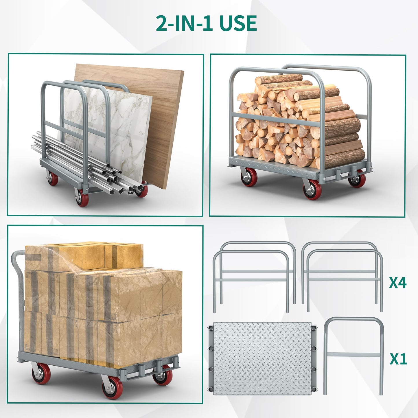 YITAHOME 2 in 1 Heavy Duty Drywall Cart with Wheels & 4 Hand Drails