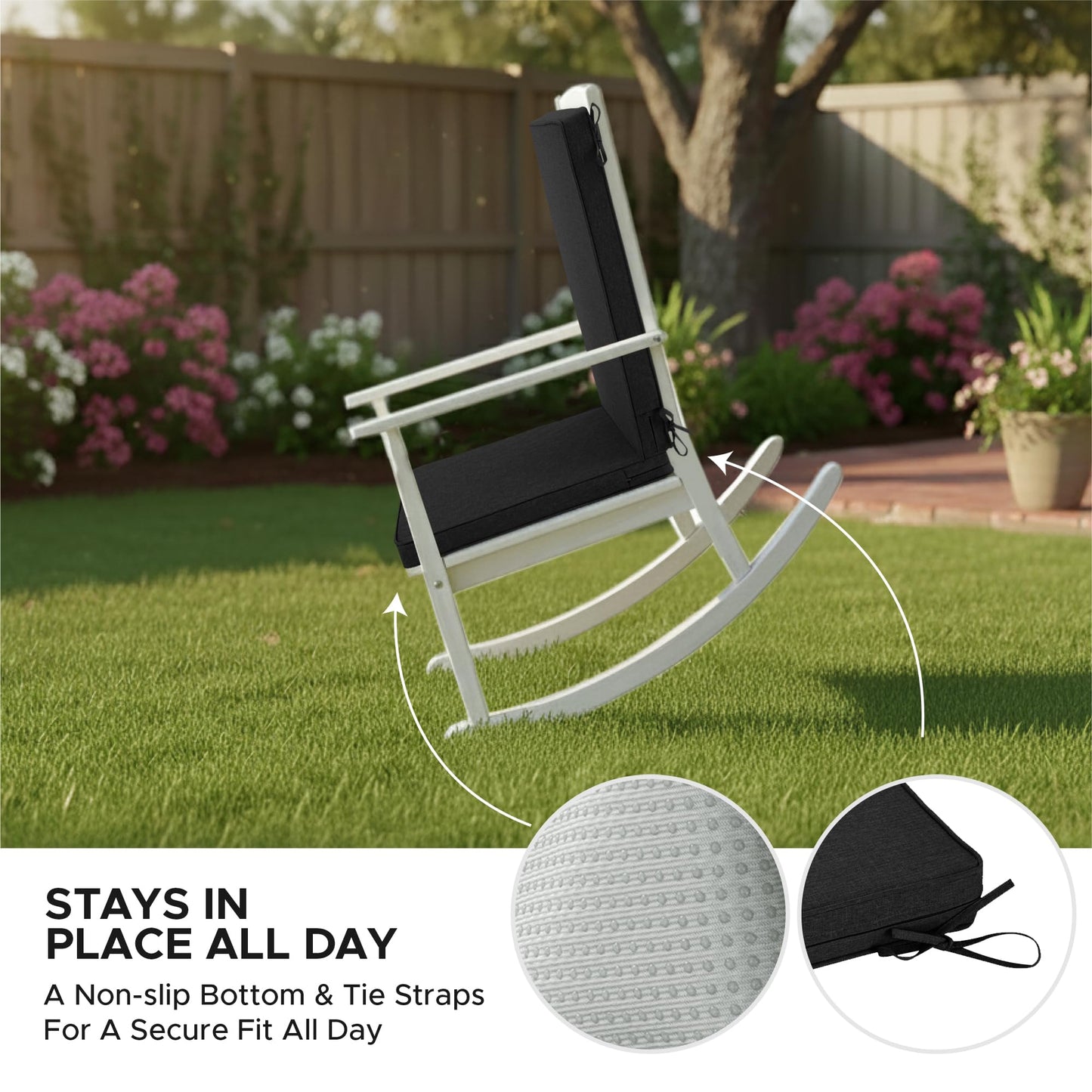 Fitfree Outdoor Chair Cushions 20x20, Water-Resistant & Fade-Resistant, Patio Furniture Lawn Dining Chair Seat Replacement with High Back, Ties Zipper, Removable Cover, Set of 6, Black
