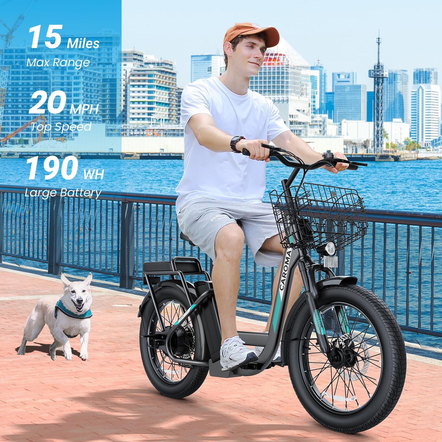 Caroma Peak 500W Electric Scooter with Seat, 20" X 3" Off-Road Tires, 36V Battery, 15Miles Range, 20MPH Top Speed, Adjustable Electric Scooter for Adults with Basket(Black)