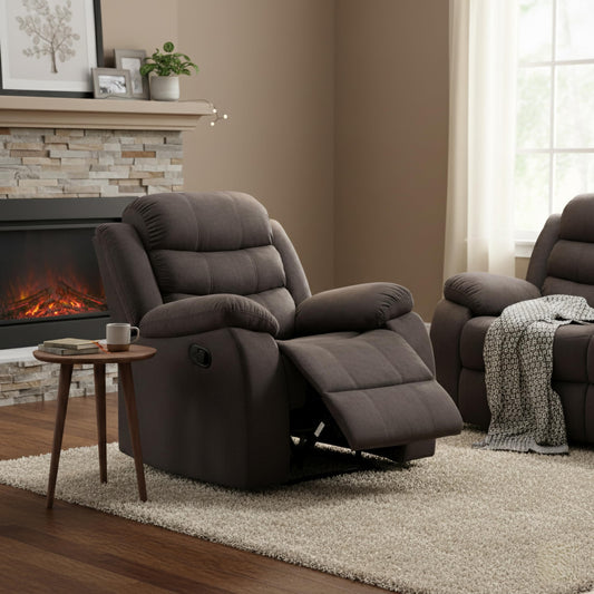 AC Pacific Jim Collection Manual Reclining Sofa with Double Recliner, Lumbar Support Massager and Chaise Footrest for Living Room, Home Theater or Bedroom, Chair, Dark Grey